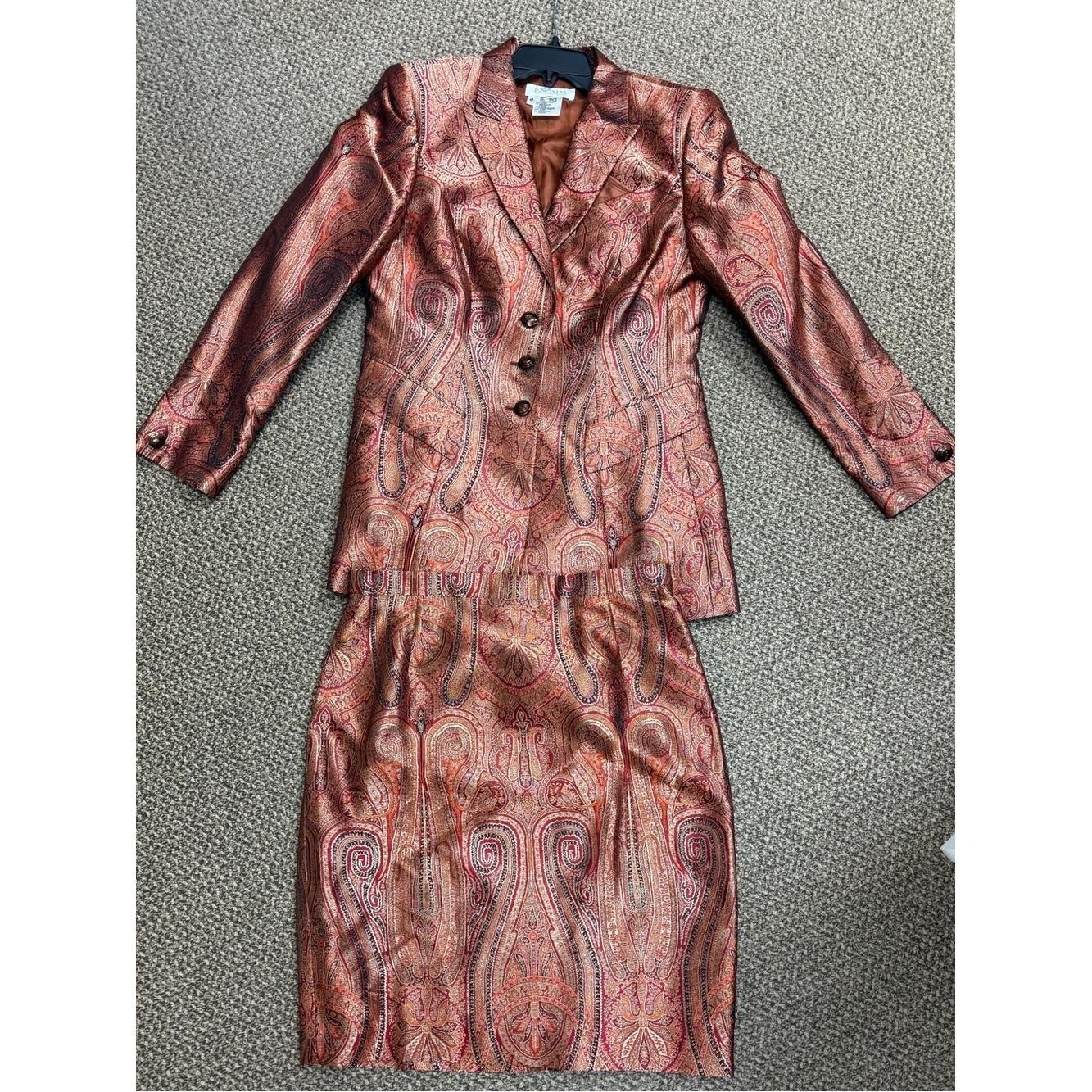 Vintage ESCADA Margaretha Ley Silk Brocade Paisley Skirt Suit Set Rare 40/10