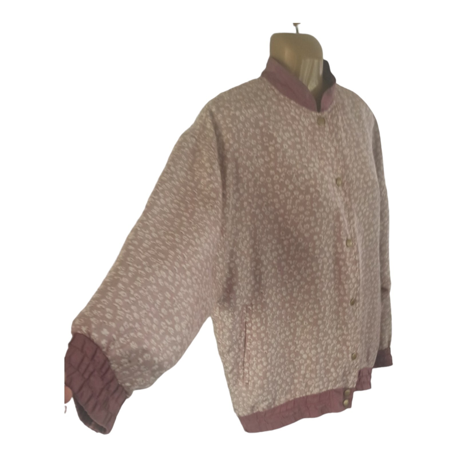 Vtg. 90s Silk Bomber Jacket Cottagecore Floral Mauve Pink Oversized Slouchy S M