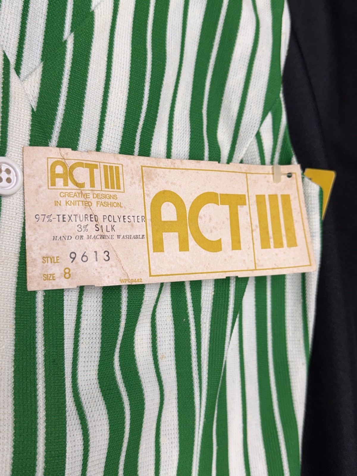Vtg 1970s NWT ACT III Kelly Green 4 Piece Dacron Knit Tunic Pants Vest Suit 8⁠
