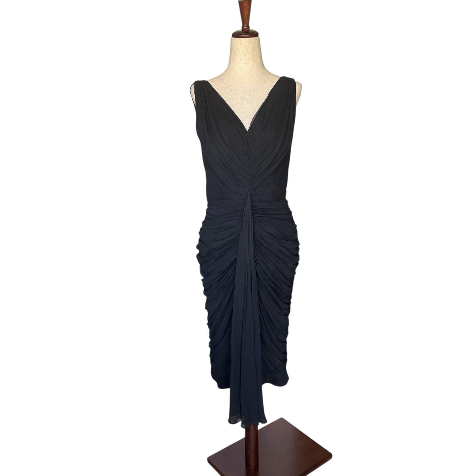 Vintage 50s 60s Black Chiffon Sleeveless Evening Cocktail Wiggle Dress Dessés S