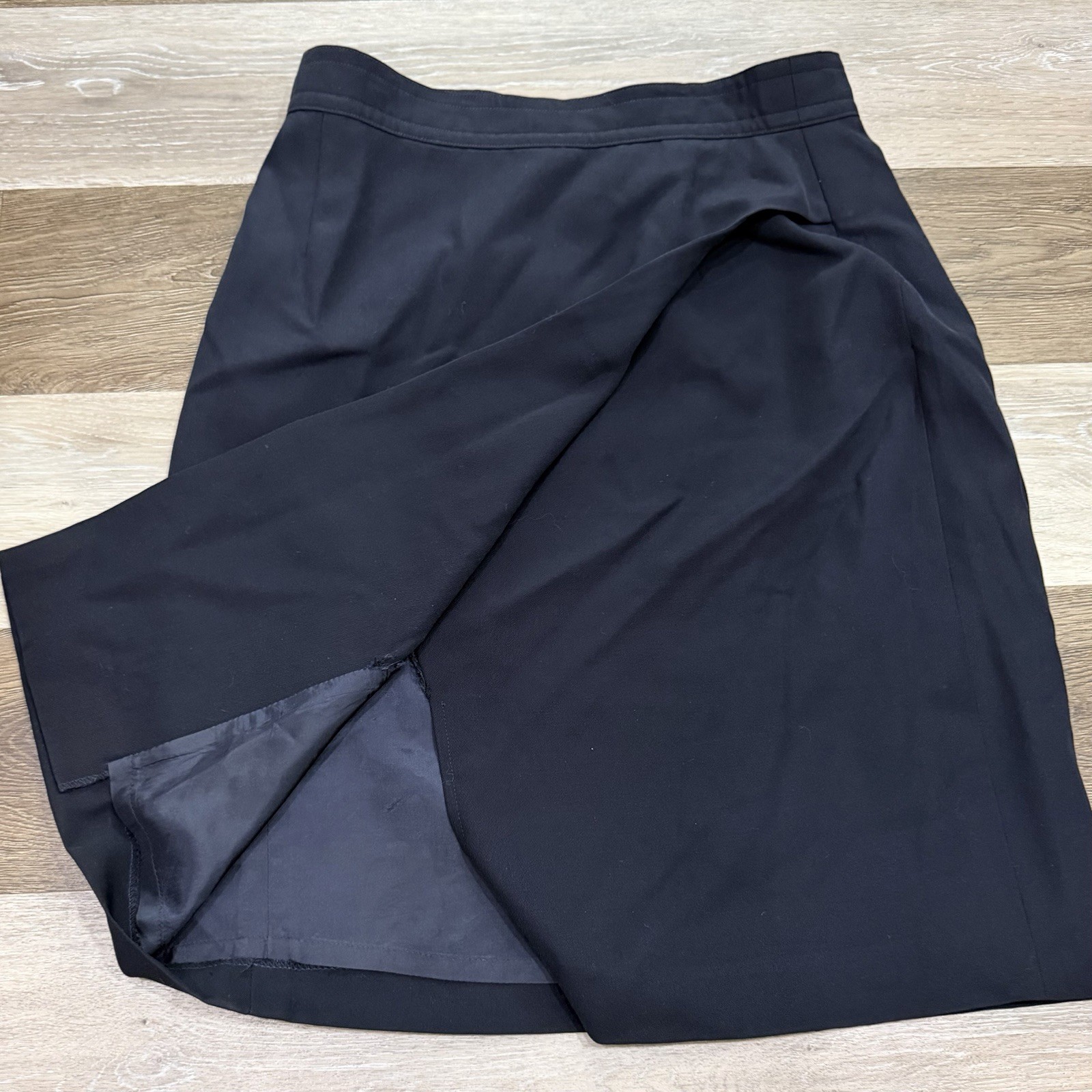 Vtg Laurèl Wool Skirt Sz 40~Medium 8-10 Black Faux Wrap Capsule Minimalist READ