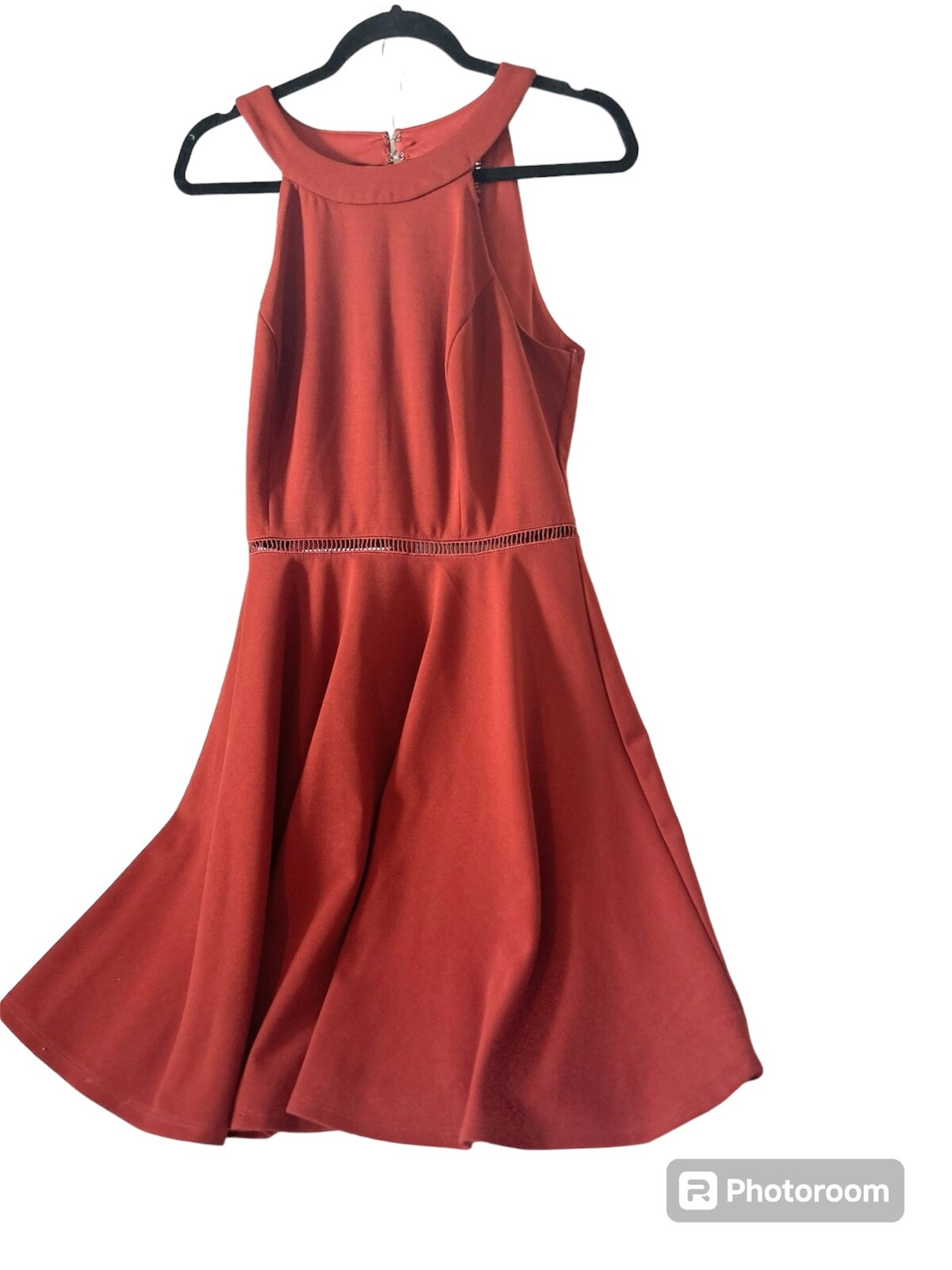 Vintage Francesca’s Dress Sz L copper Rust with lace & crocheted Y2K 90’s Flare