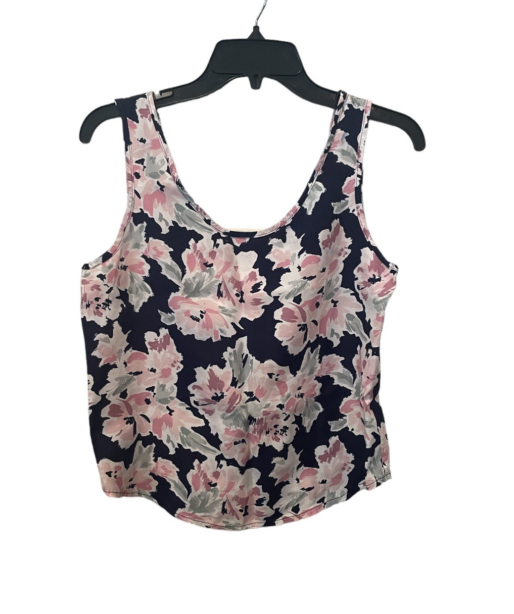 Vtg Workables Francine Browner Blouse Womens Small Tank Navy Floral Cottage USA