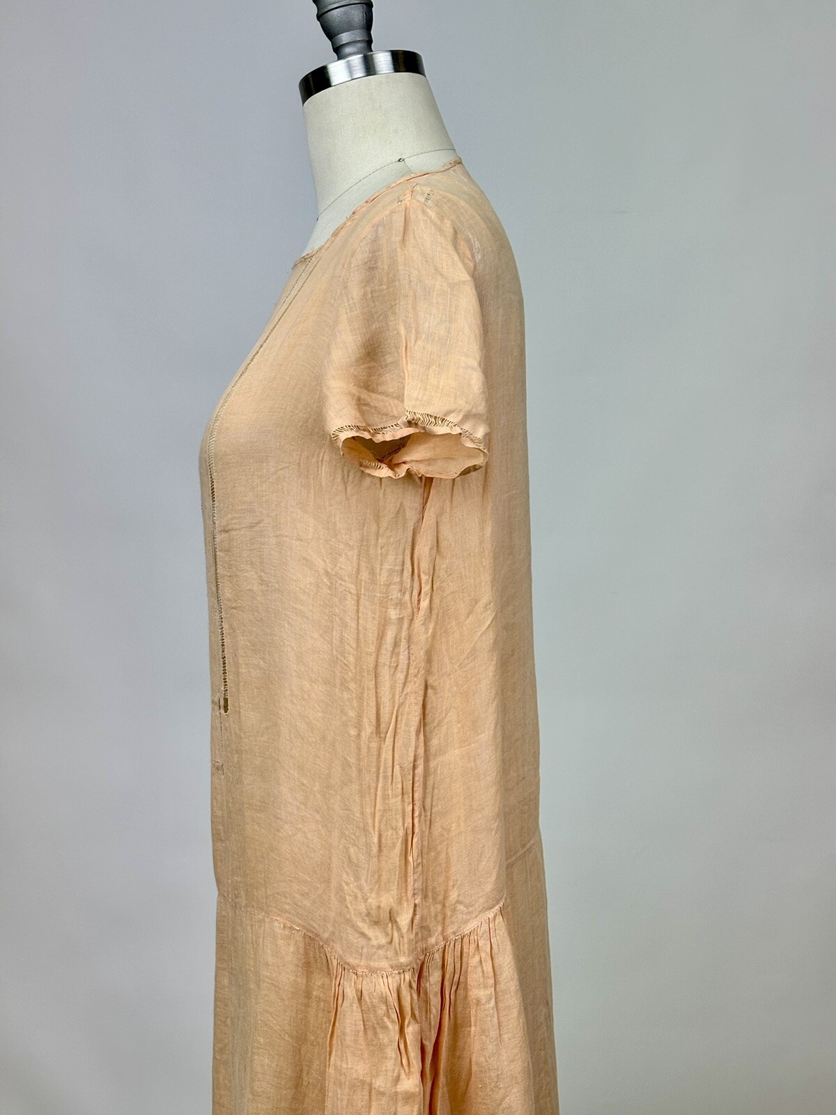 Antique 1910s 1920s Light Pink Cotton Drop Waist Shift Dress Short Sleeve AS IS
