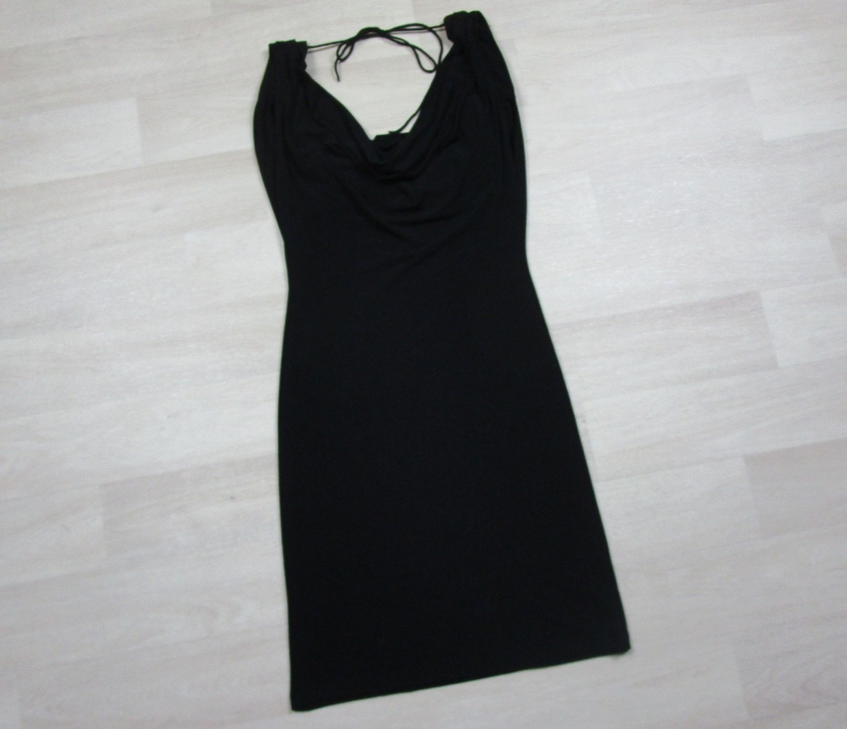 Vintage Y2K Spense Little Black Dress Low Cowl Back (XS) Slinky Mini Bodycon