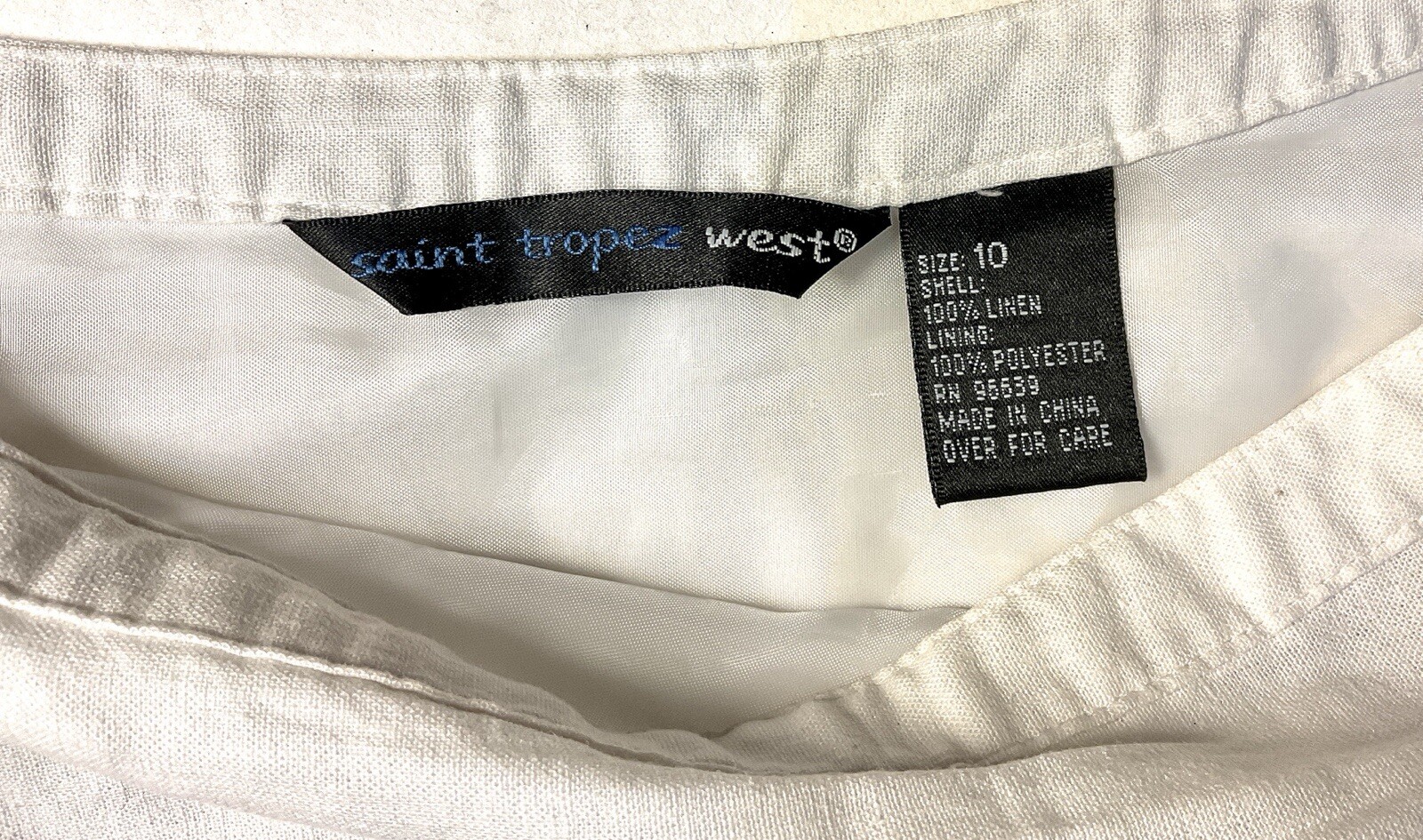 White Linen Long Skirt SZ10 Lined Waist=30” Waist To Hem=39” Zip Hook Closure