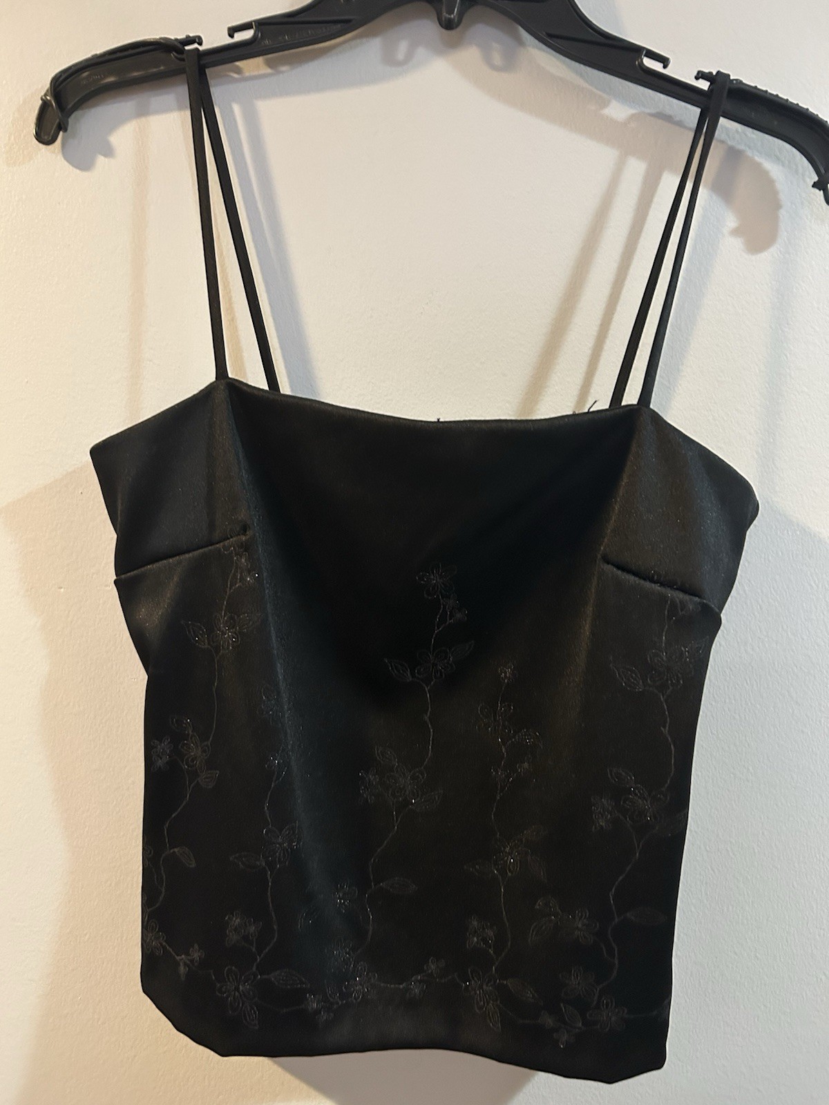 Byer Too! California Black Satin Floral Design Top Size 3 USA Made Vintage