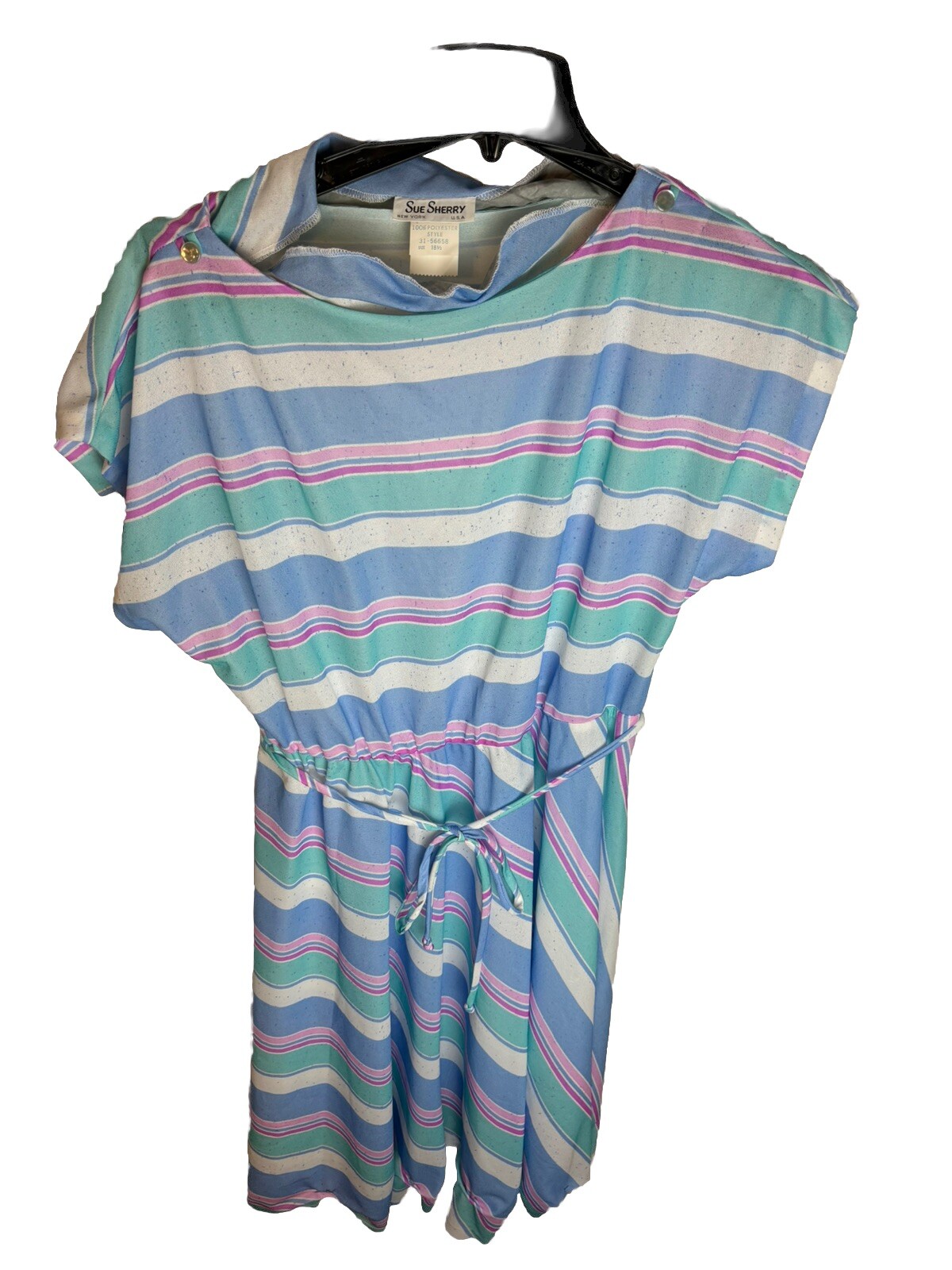Sue Sherry Vintage Pastel Striped Dress Size 18.5 Made In USA