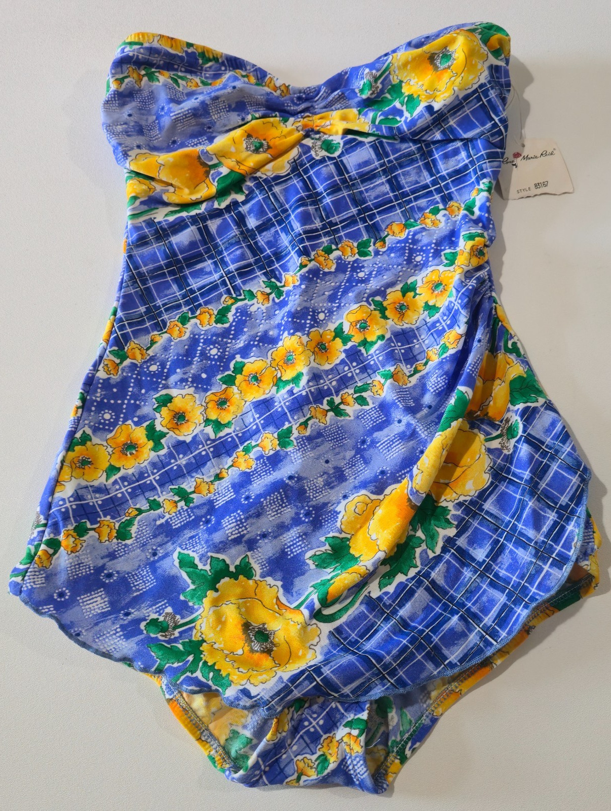 Vintage 80’s Rose Marie Reid Swimsuit Skirted Strapless Bandeau Pinup Sz 12 NWT
