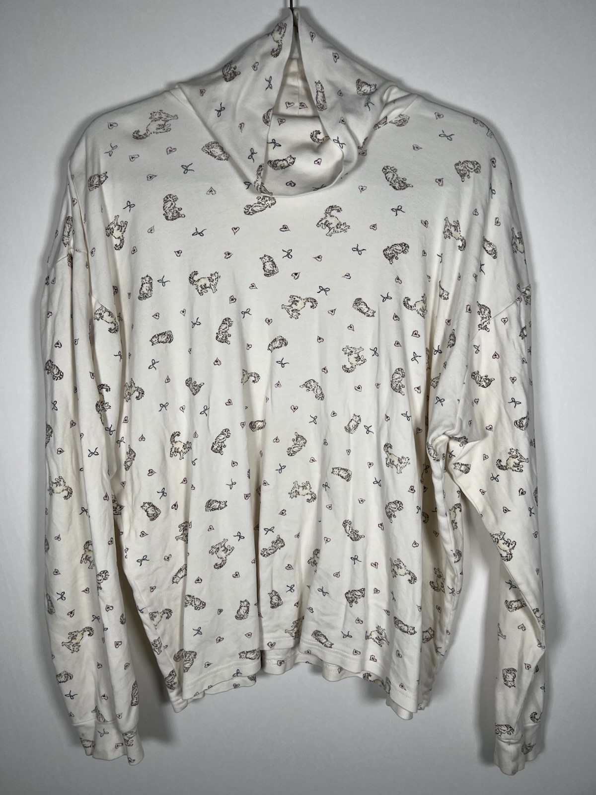Vintage 90s Northern Reflections cream all-over CAT graphic turtleneck XL CUTE!