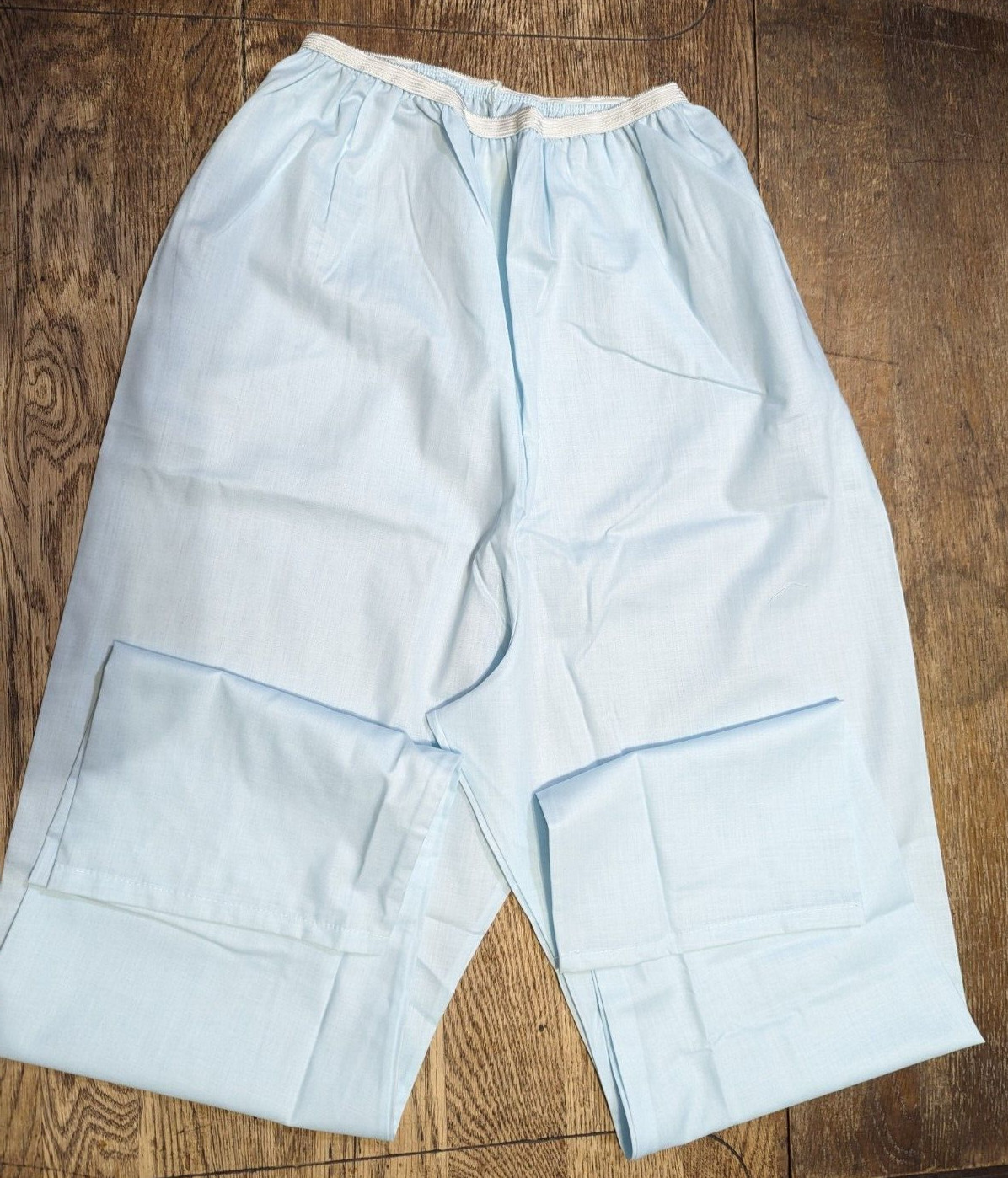 KATZ VTG 60s 70s Long Pajamas 2 Pc Retro Pale Blue Button Top Pants Sz 36 NWT