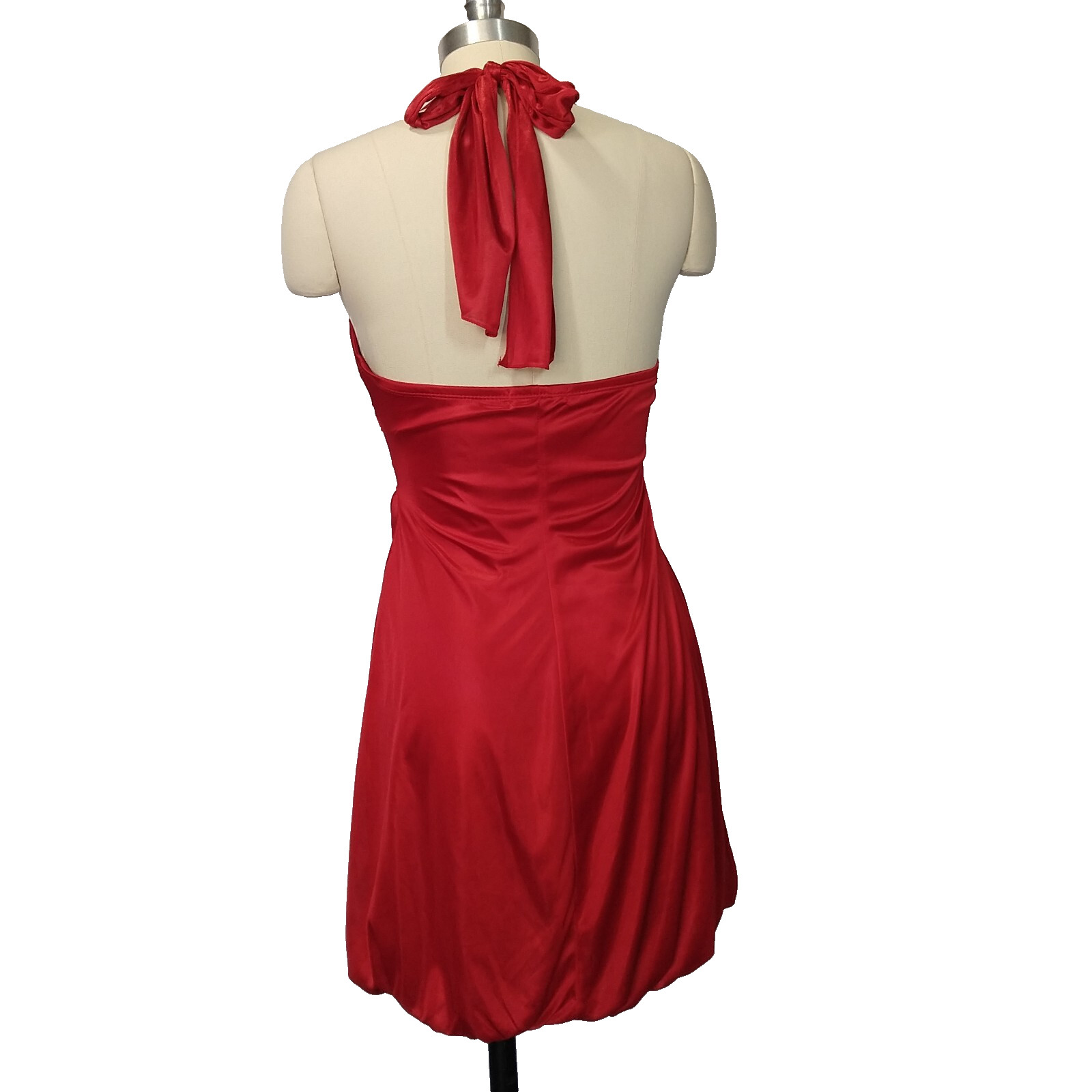Vintage Y2K Red Satin Mini Dress Size M Trixxi Halter Bubble Hem Hoco Formal