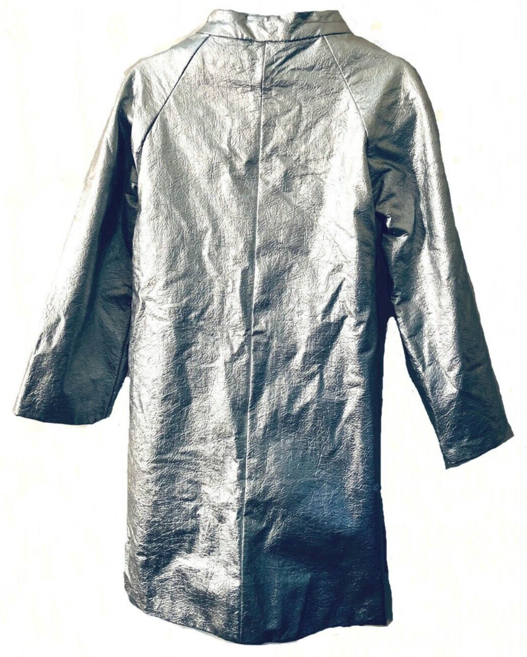 Vintage 1960’s Silver metallic pleather mod go go cocktail evening coat SM Wow!