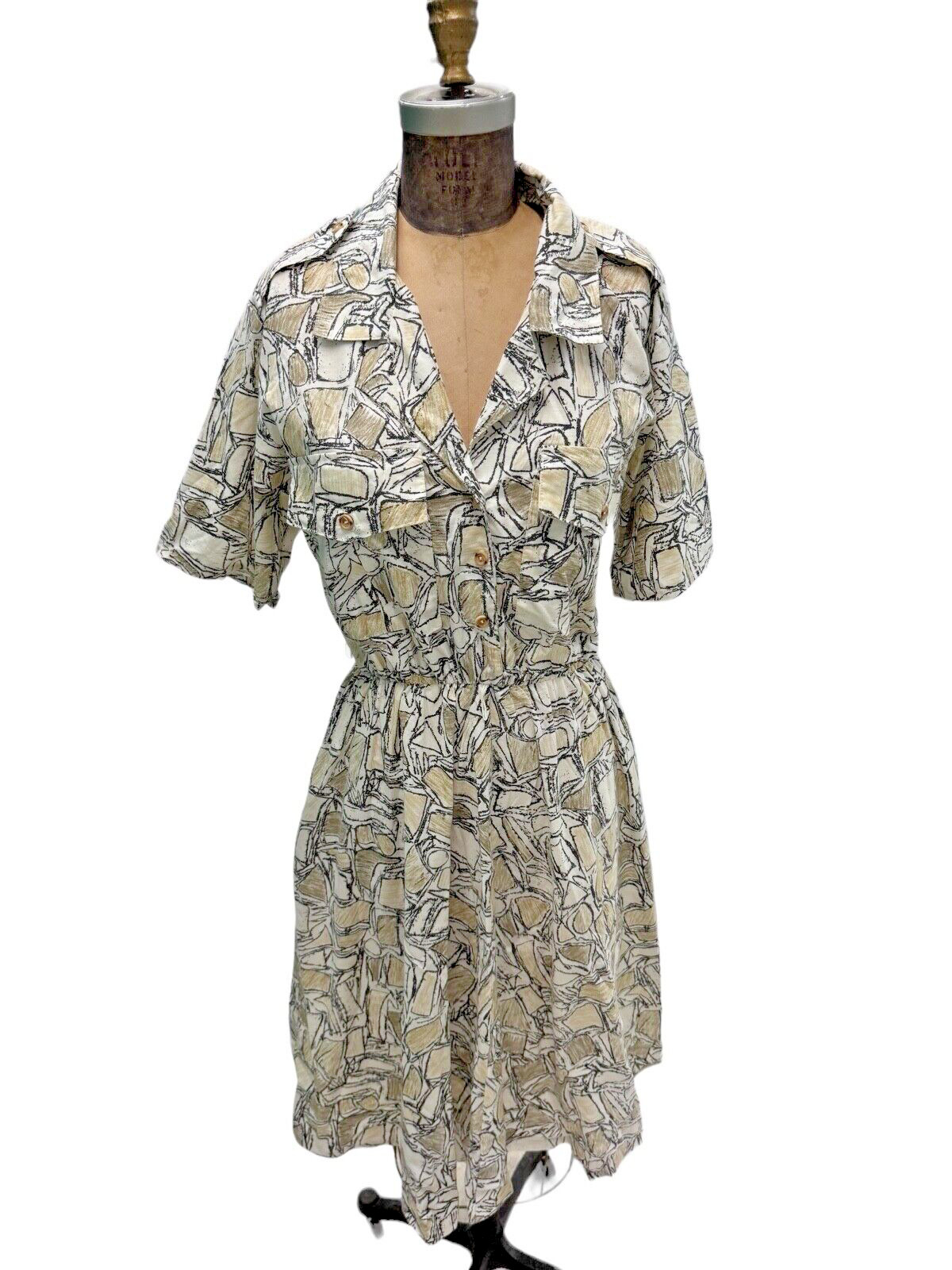 Vintage 1980s Sally Lou Abstract Pattern Cotton Dress Size 14