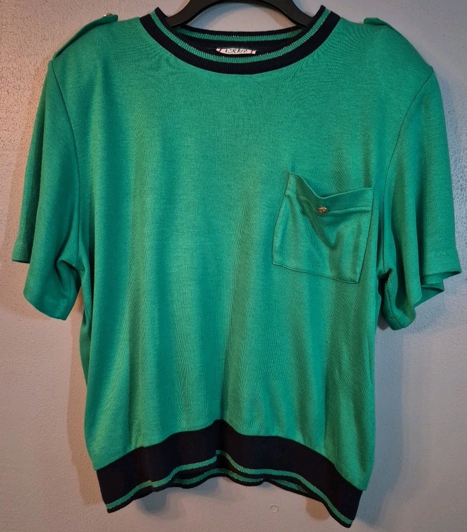 Vintage Cricket Lane Green Top Size Large-Short Sleeve-Nautical