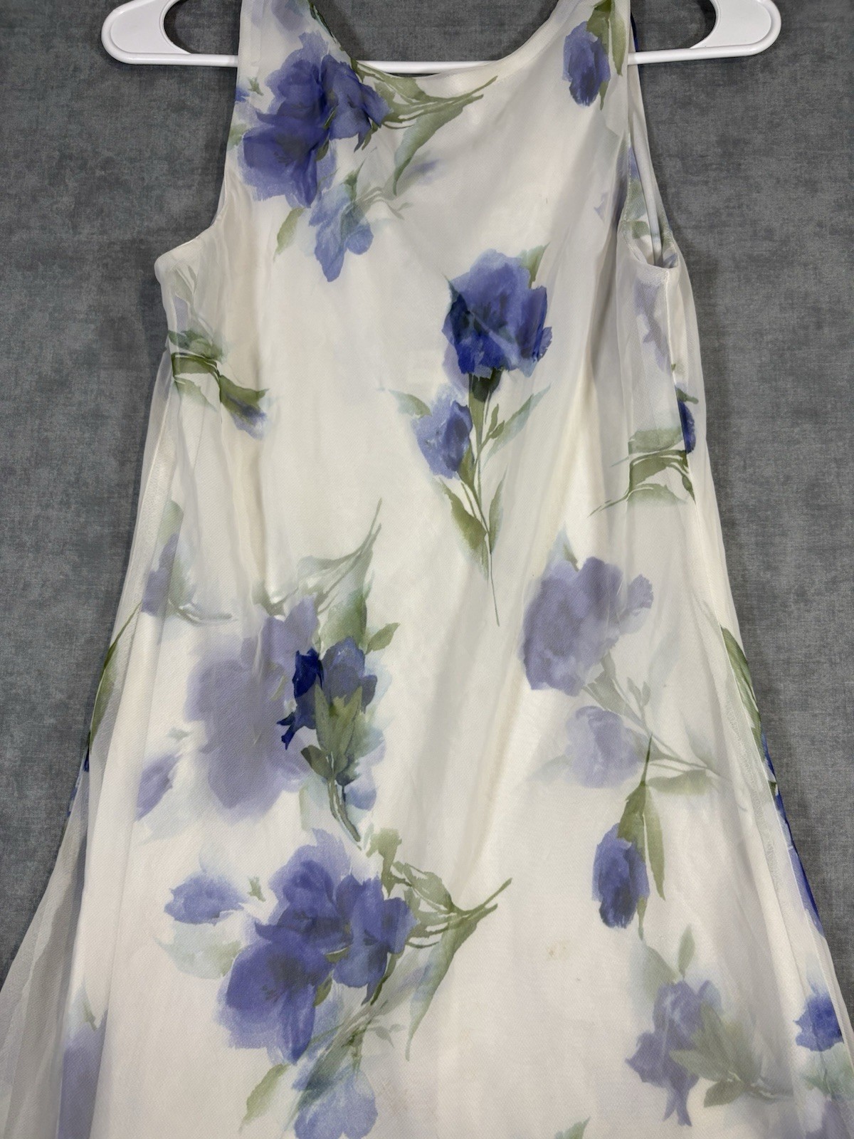 Vintage 90s Alyn Paige Floral Chiffon Dress USA Blue White Size 9/10