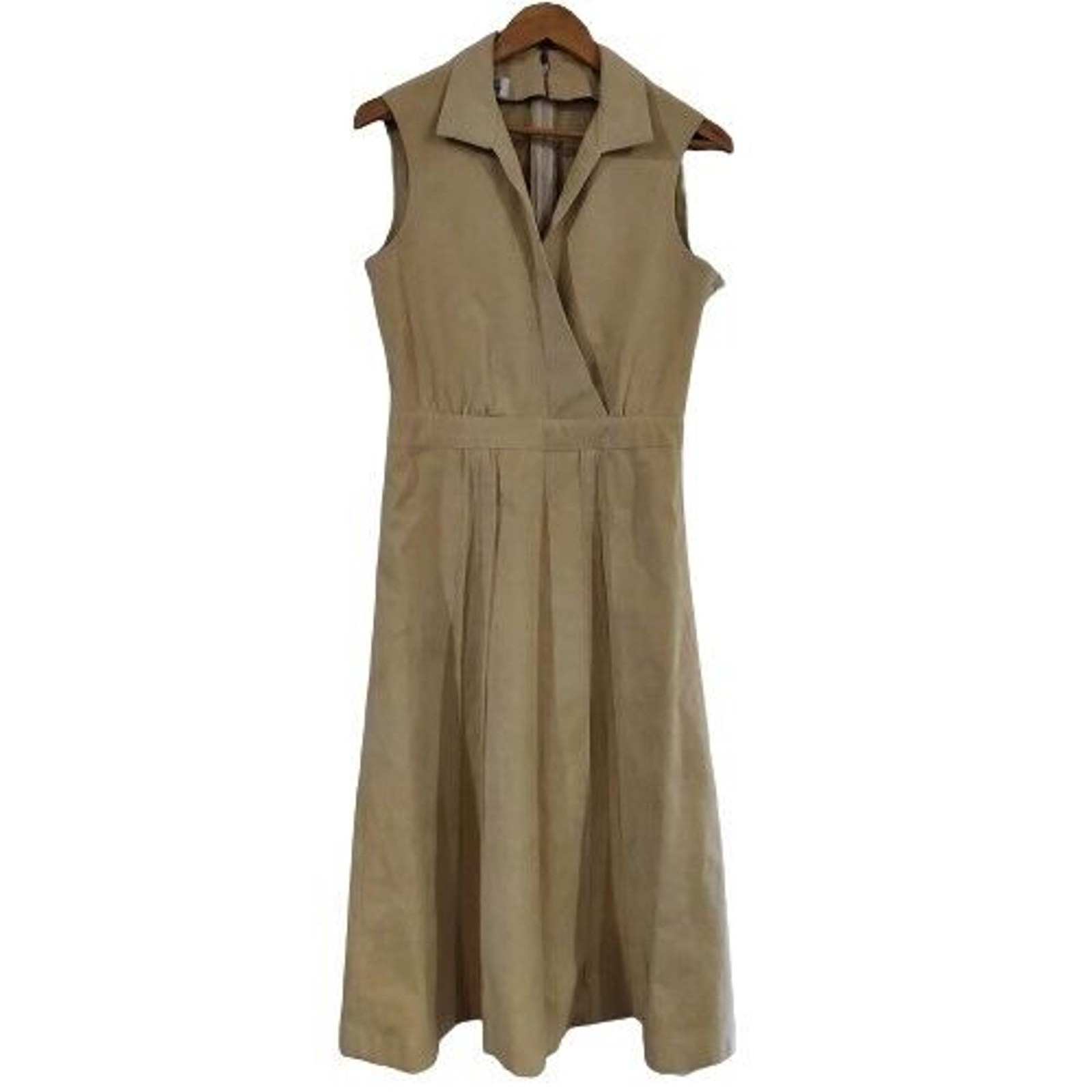 Vintage Wrap Dress Women Med Beige 60s Midi Cottage Preppy Coquette Neutral Mod