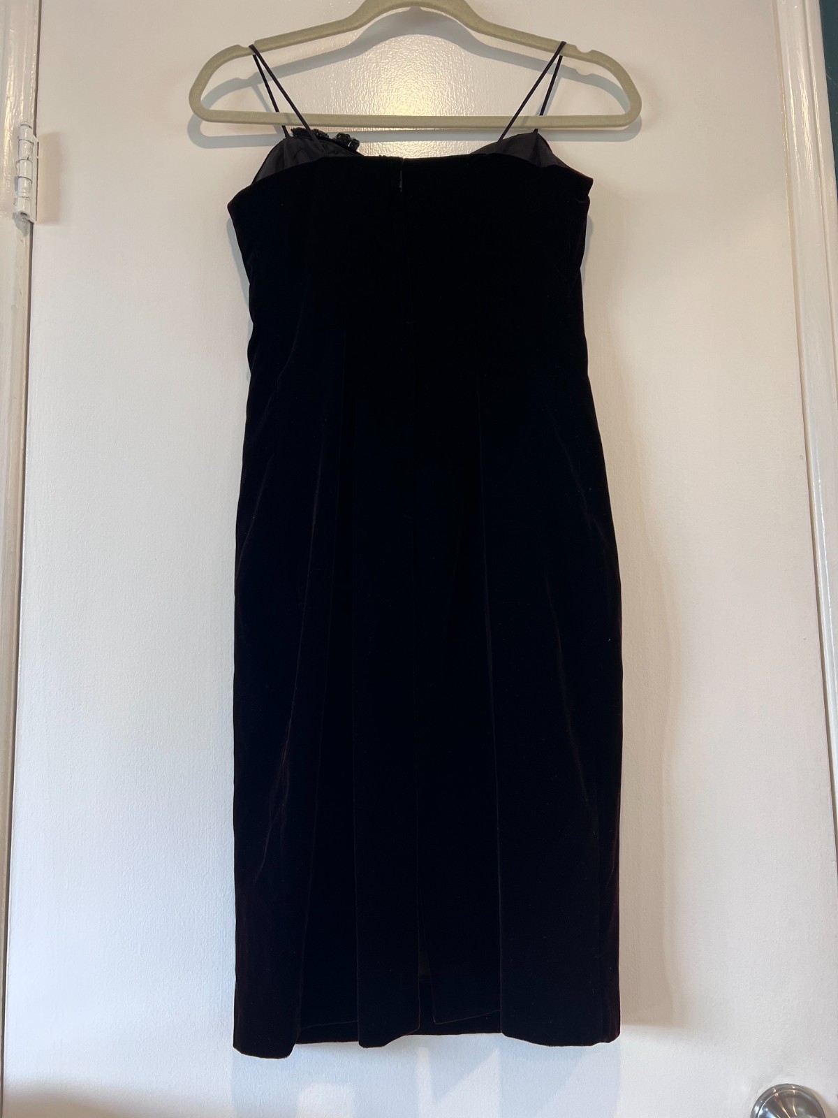 VTG Cachet by Bari Protas Black Velvet Mini Dress Spaghetti Strap Cocktail S