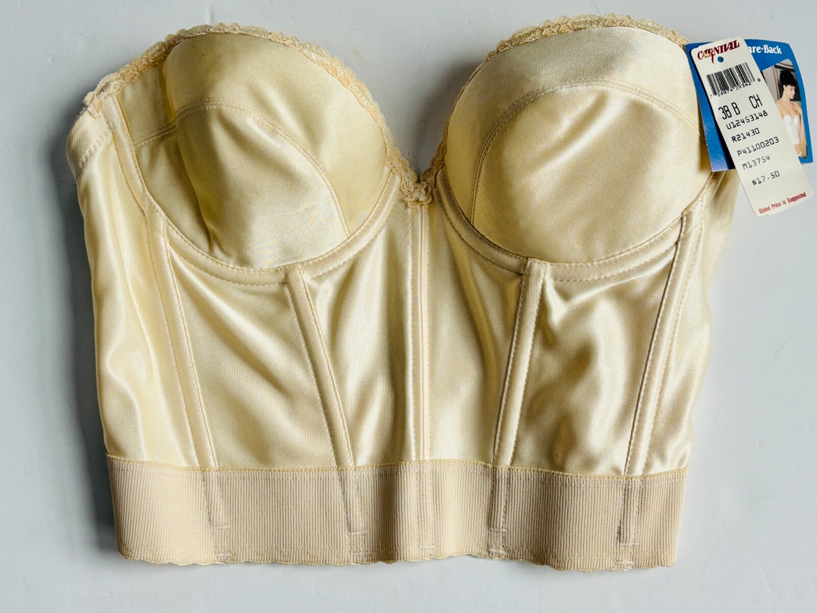 NOS*VTG 80’S CARNIVAL BEIGE CONVERTIBLE BARE LOW BACK PLUNGE STRAPLESS BRA* 38 B