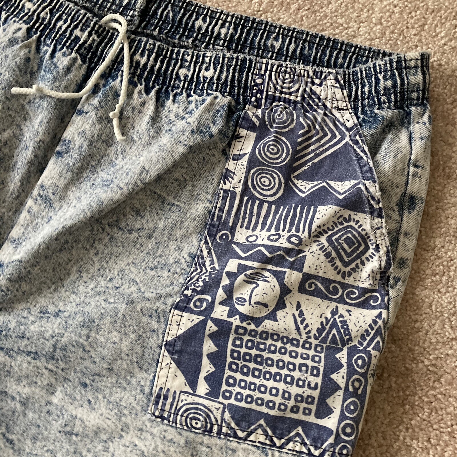 Vintage Bristol Blues Acid Wash Aztec Shorts Women’s Elastic Waist see descript