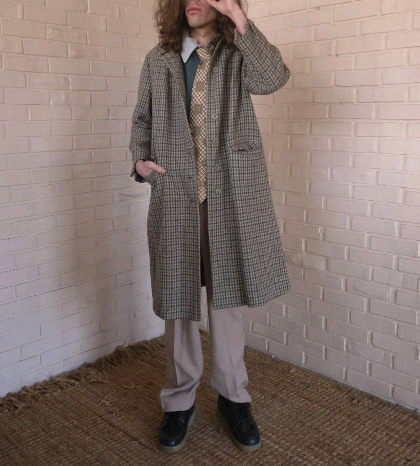 Vtg 60s Harris Tweed Green Wool Coat Women’s 14, AS IS *