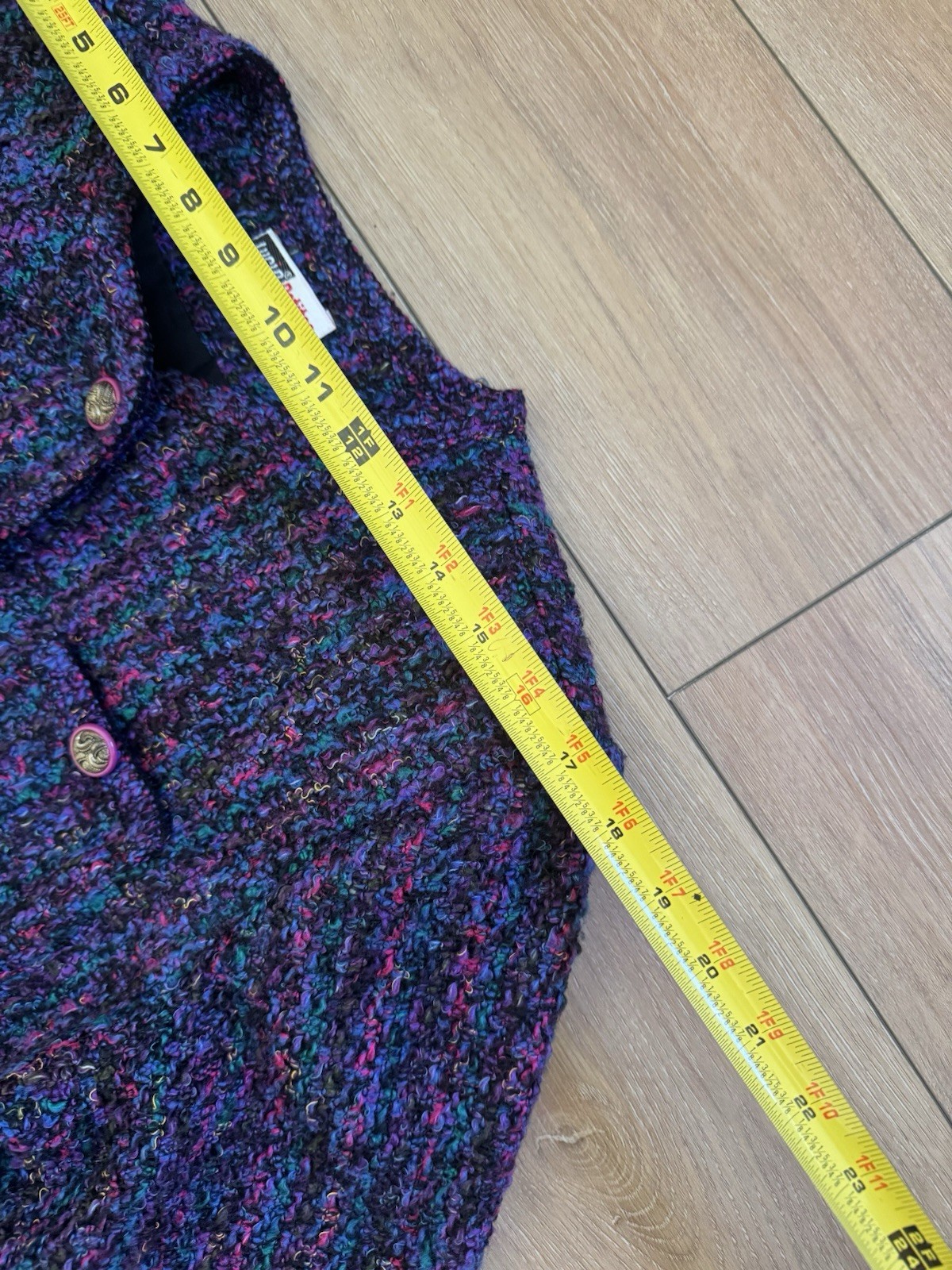 Vintage 80s Lucia Petites Purple Tweed Cropped Blazer Large Multicolored Bouclé