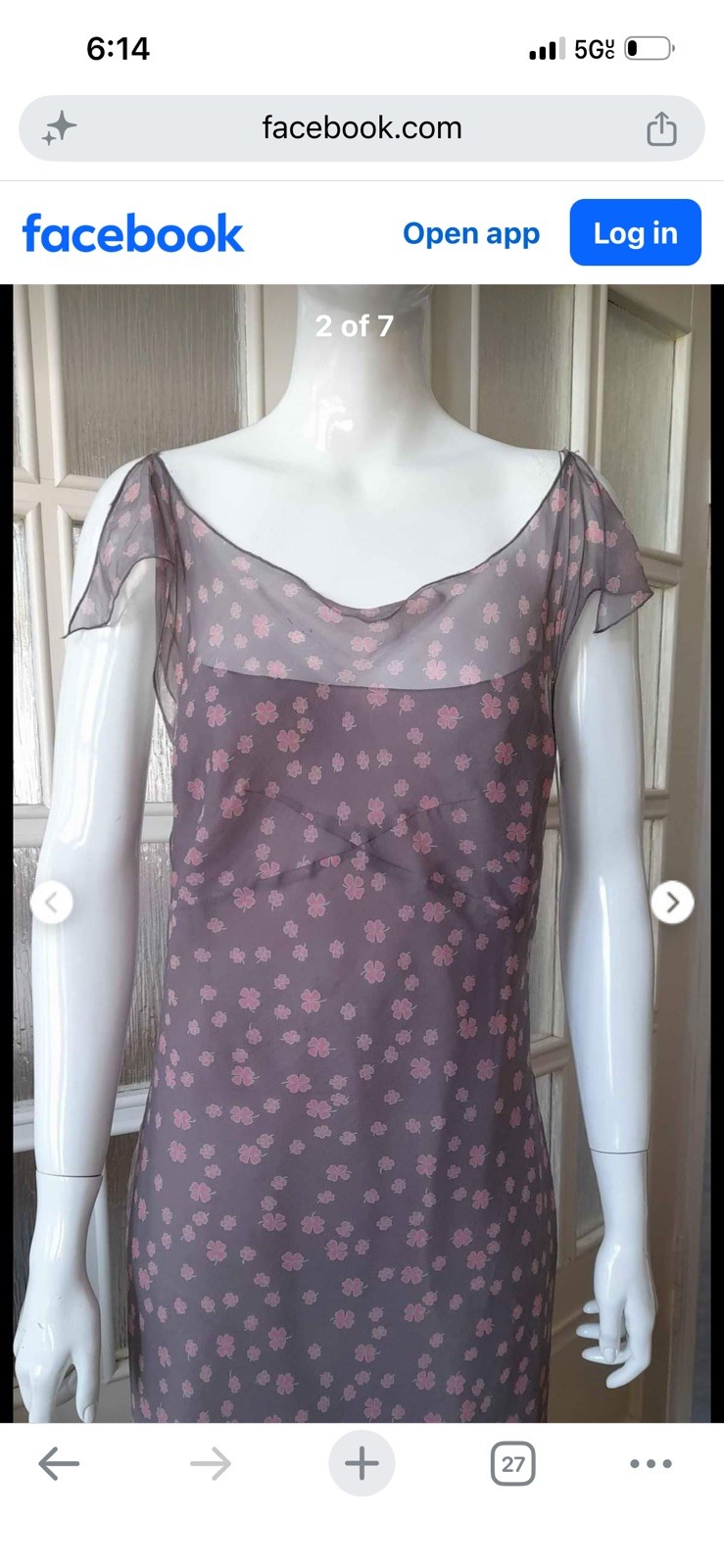 Newport News Vintage 100% Silk Sheer Clover Midi Dress Grey Purple Pink Med Y2k