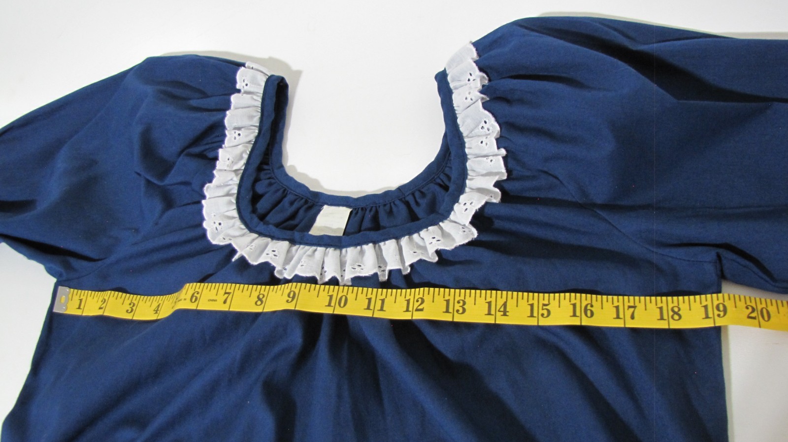 VTG Rockmount Top Navy-Blue Square dance eyelet-Lace-trims Short-sleeve Wm. M