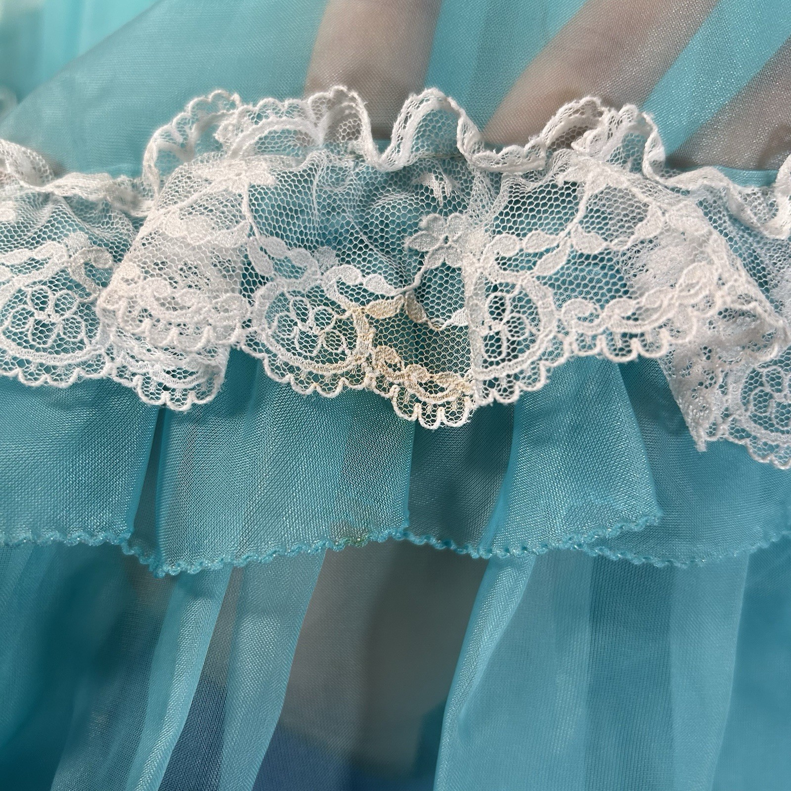 VTG 70s/80s Mike Benet Southern Belle Prairie Aqua Lace Organza Maxi Dress Sz S