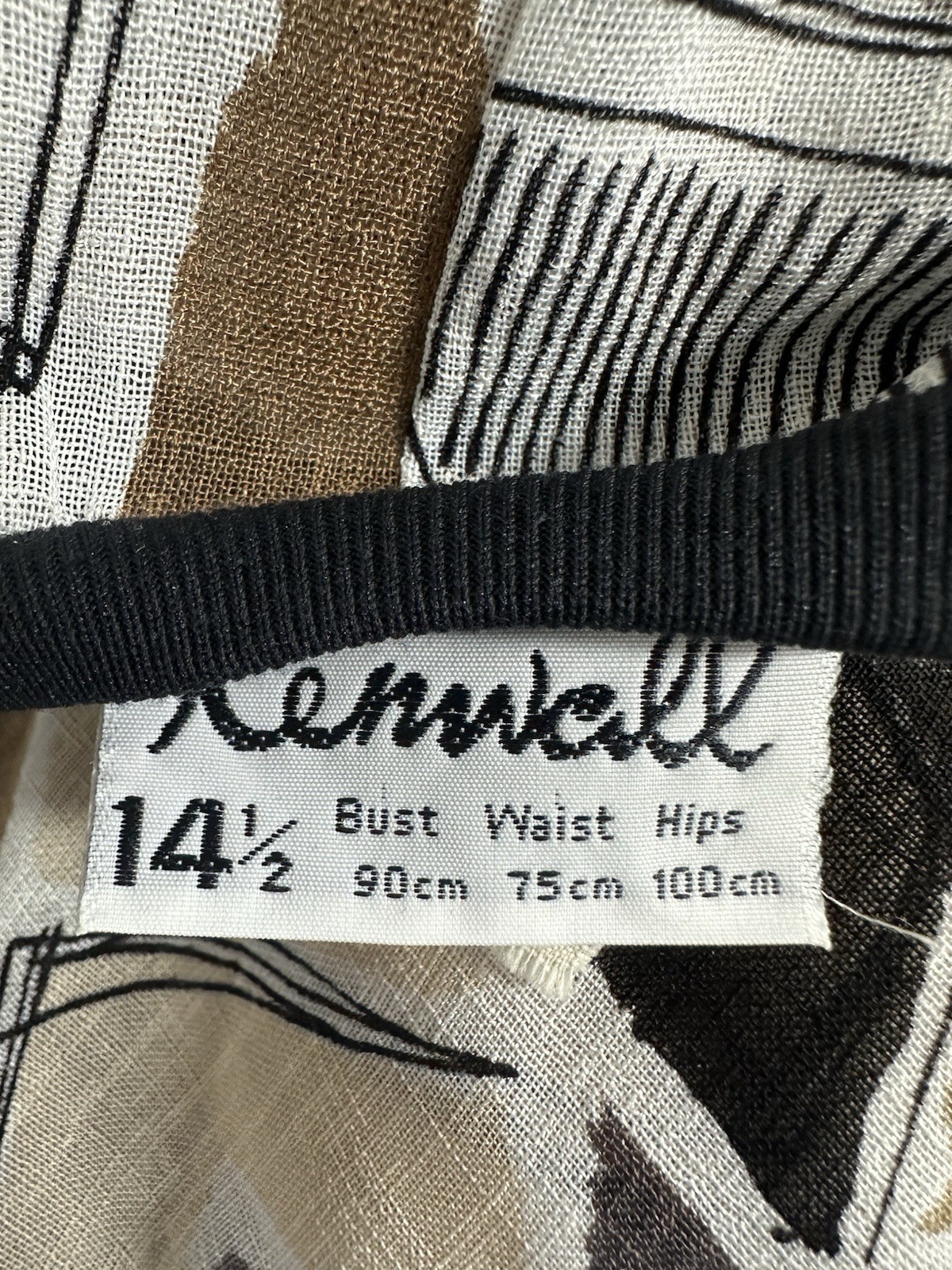 Kenwall Women’s L 12-14 Vintage Australian Made Brown Cream Black Print Dress