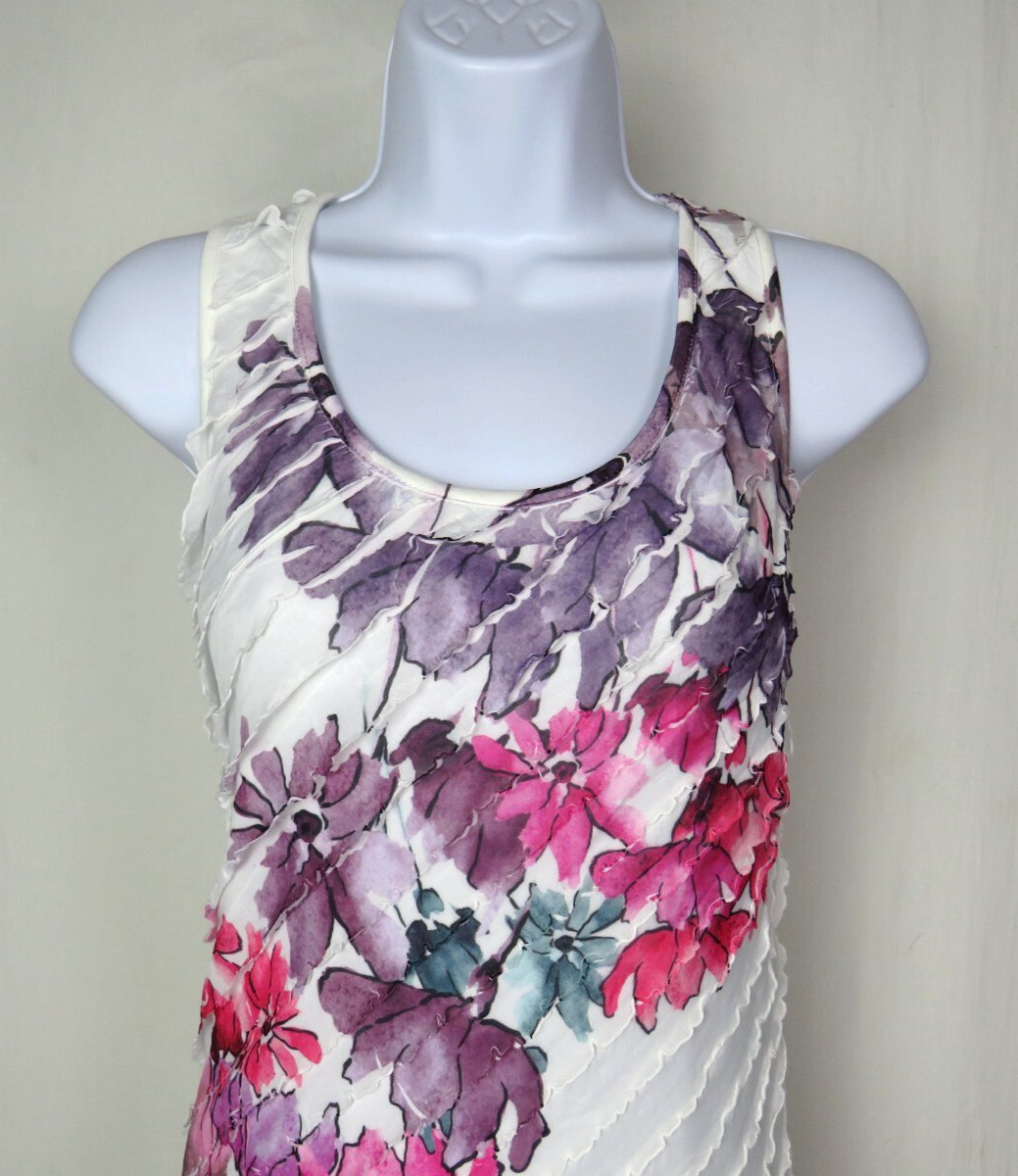 VTG 1980s 90s FLORAL DRESS CHRISTOPHER & BANKS SIZE SMALL RUFFLES POLY SPANDEX