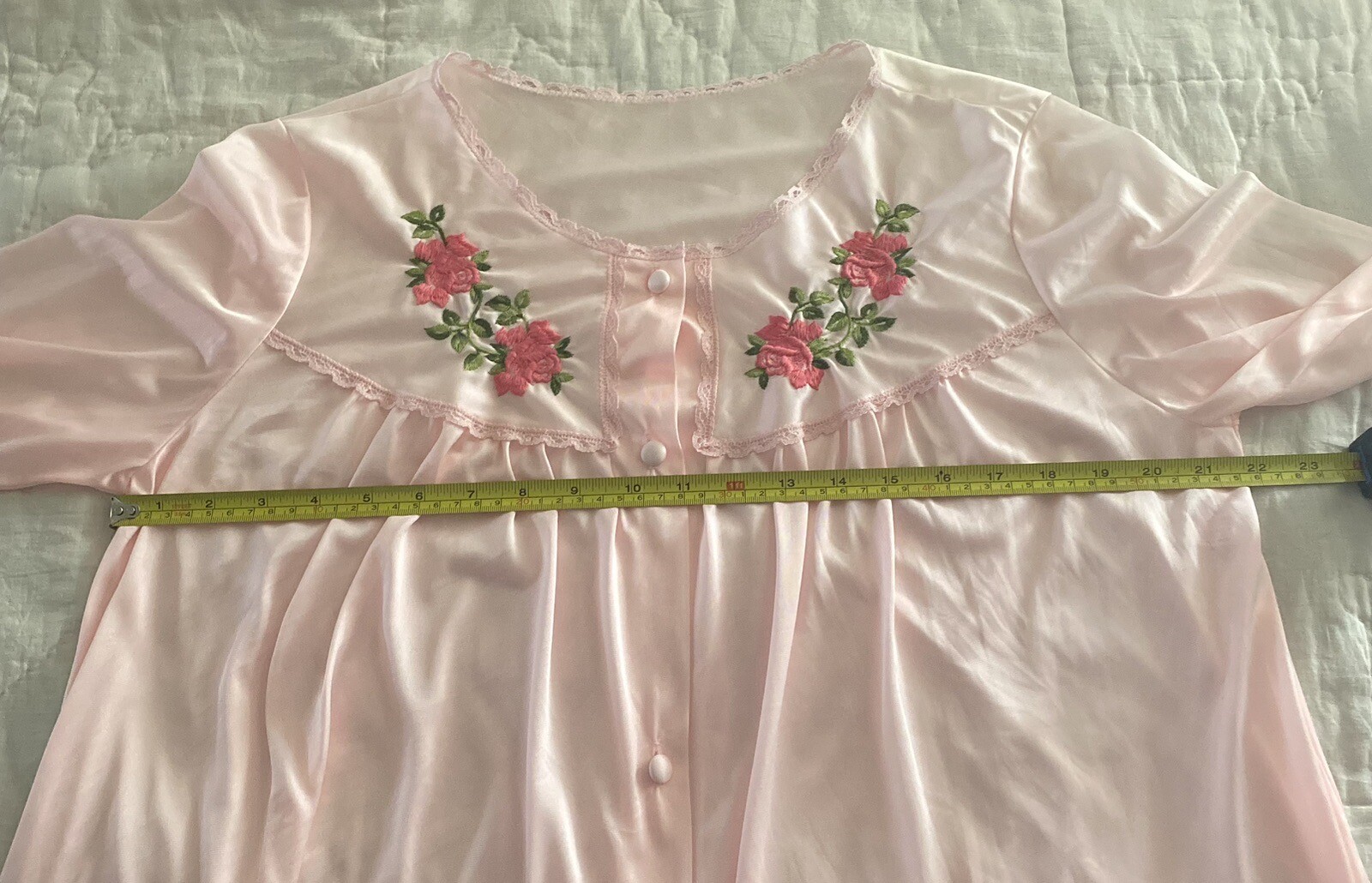 Vintage Lorraine Nightgown Size Large PINK ICE Floral Embroidered Silky Sleep