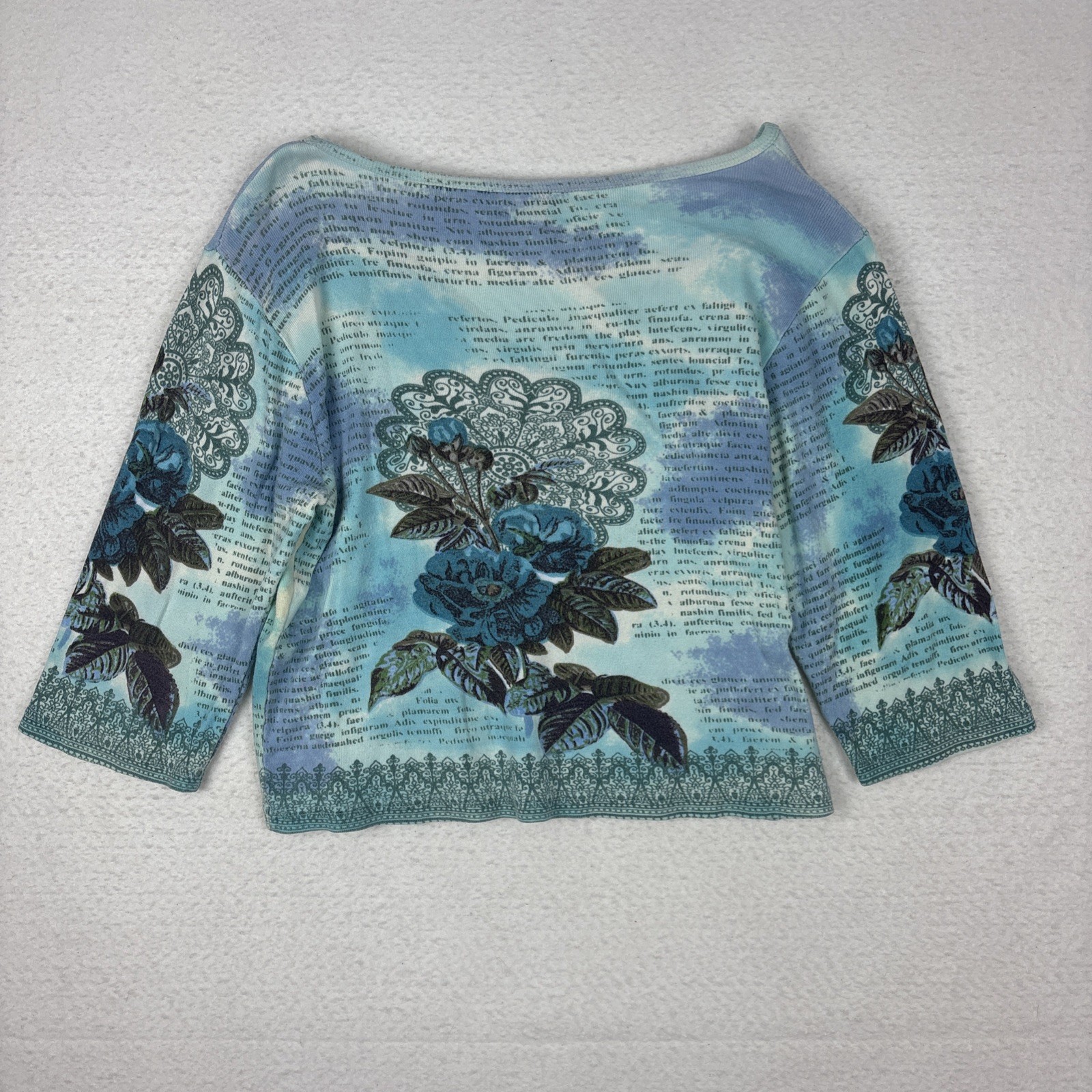 Vintage 90s Take Two Floral Beaded Tie Dye Fairy Womens L Top Blue Abstract
