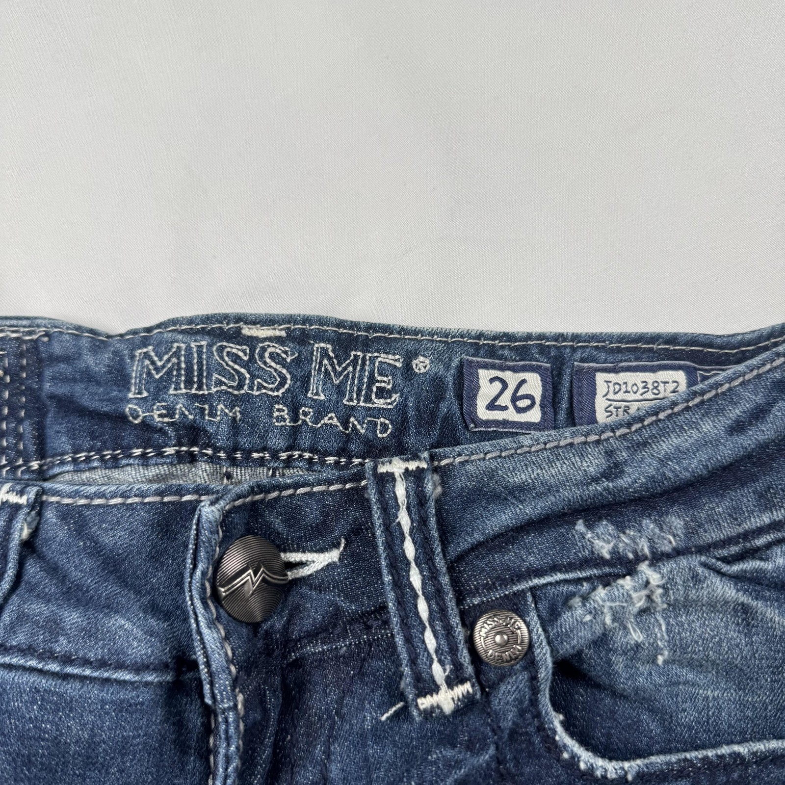 Miss Me Denim Shorts Womens 26 Blue Rolled Cuff Embellished Pockets Casual