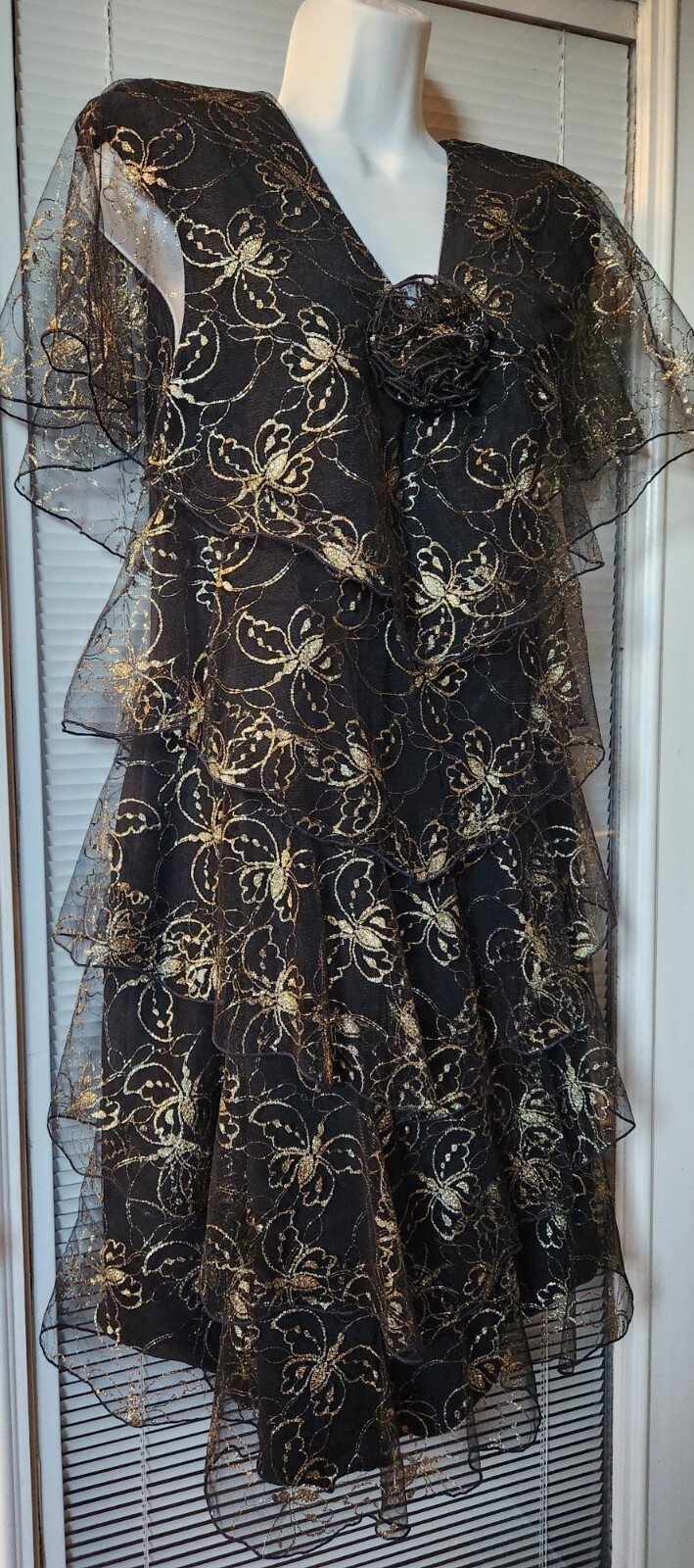 VINTAGE HOLLY HARP 80’S LACE TIERED DRESS M