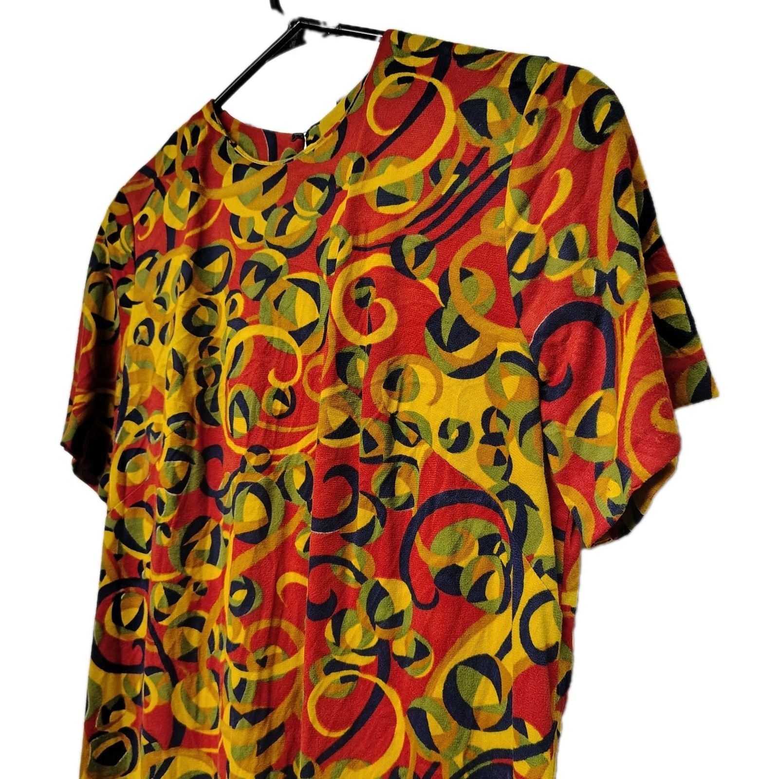 Vintage 1960s 1970s Handmade Psychedelic Mod Dress Groovy Swirl Print Women’s XL