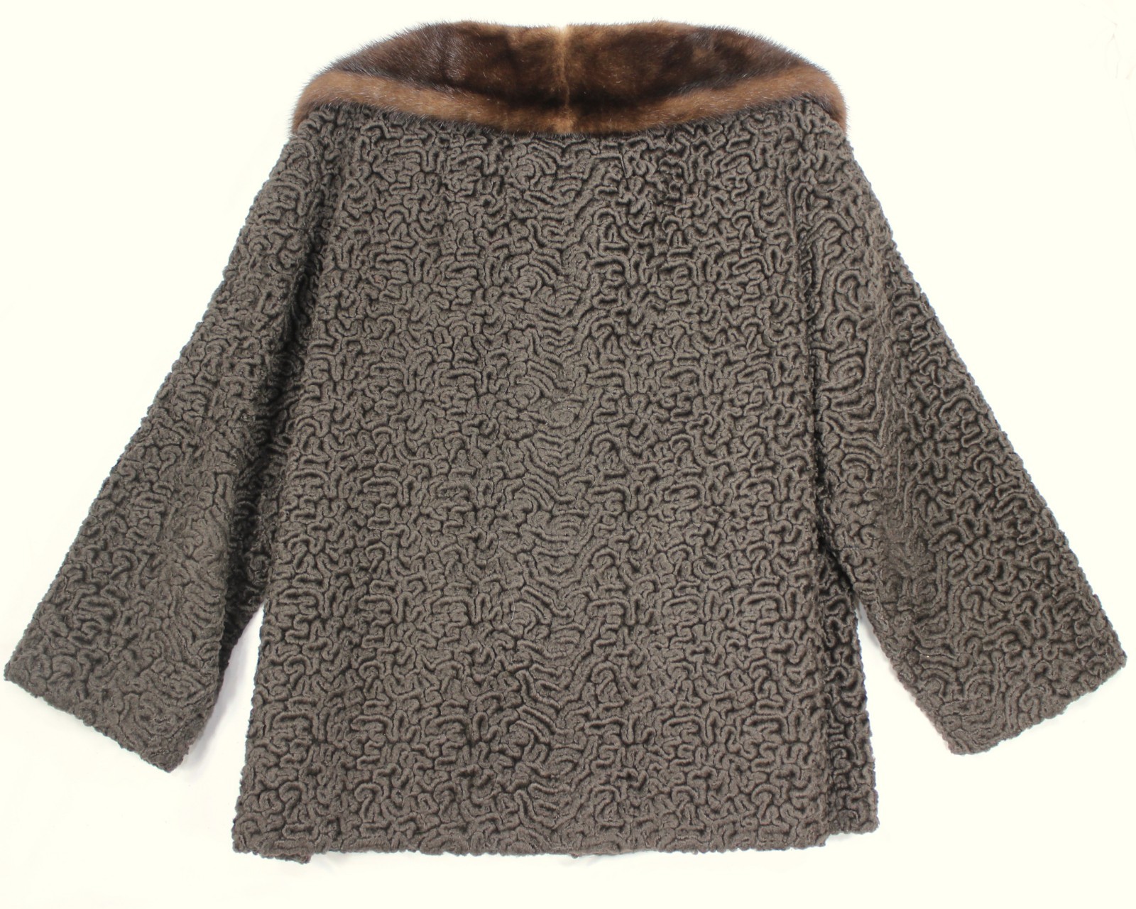 Vtg 50s Sportowne Astrakin Faux Curly Lamb Swing Coat Real Mink Collar Sz M