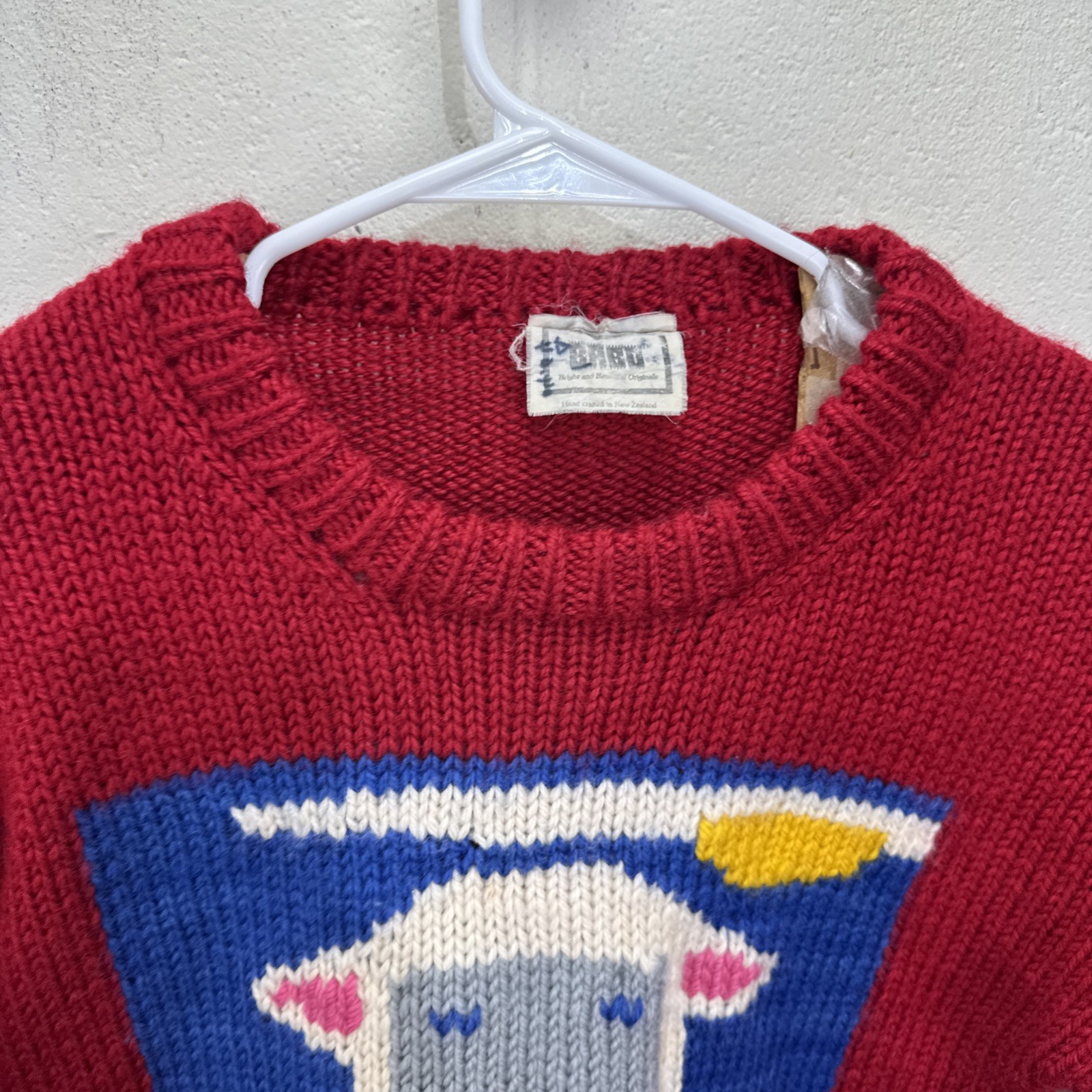 Vintage BABO 100% Wool Sweater Sheep Graphic Hand Crafted New Zealand Sz S