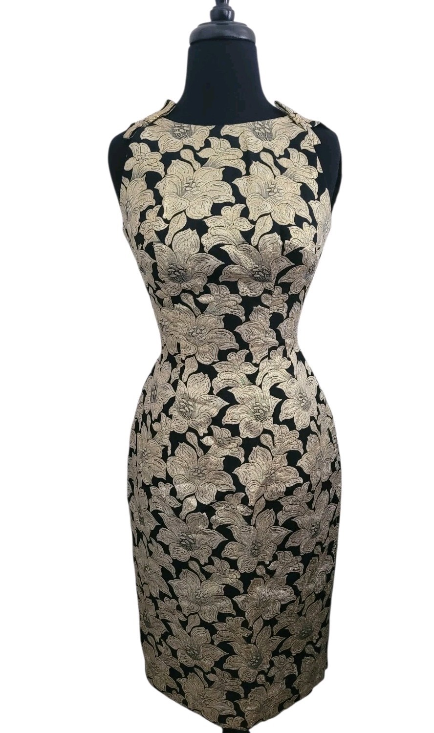 ILGWU 50s/60s VTG GOLD BROCADE FITTED DRESS WOMENS SIZE 9 (6)