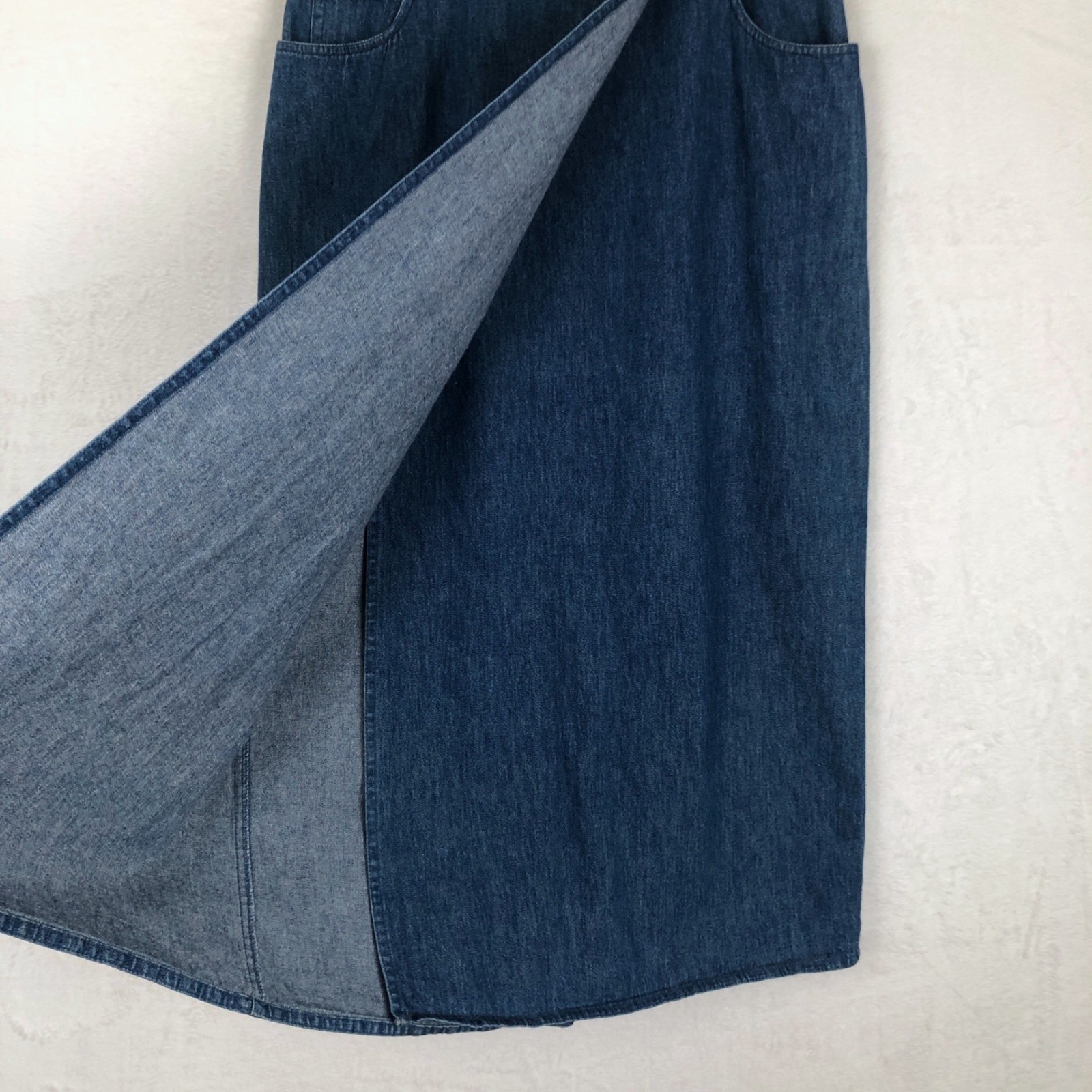 VTG Bushwacker USA Denim Wrap Midi Skirt Sz 14 Medium Wash Blue Jean Western