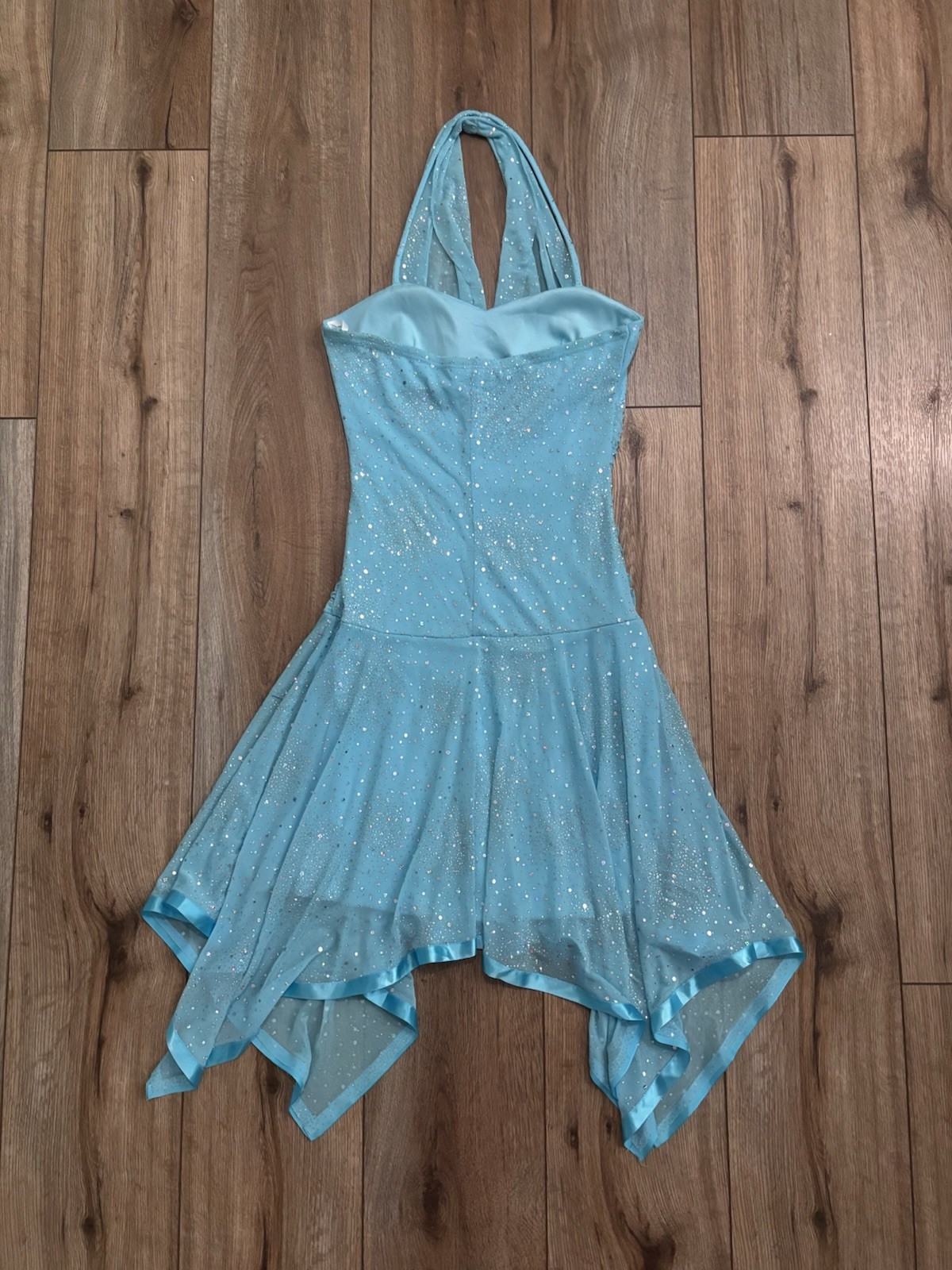 Vintage Y2K Baby Blue Sequin Glitter Fairy Dress with Asymmetrical Hem by Taboo