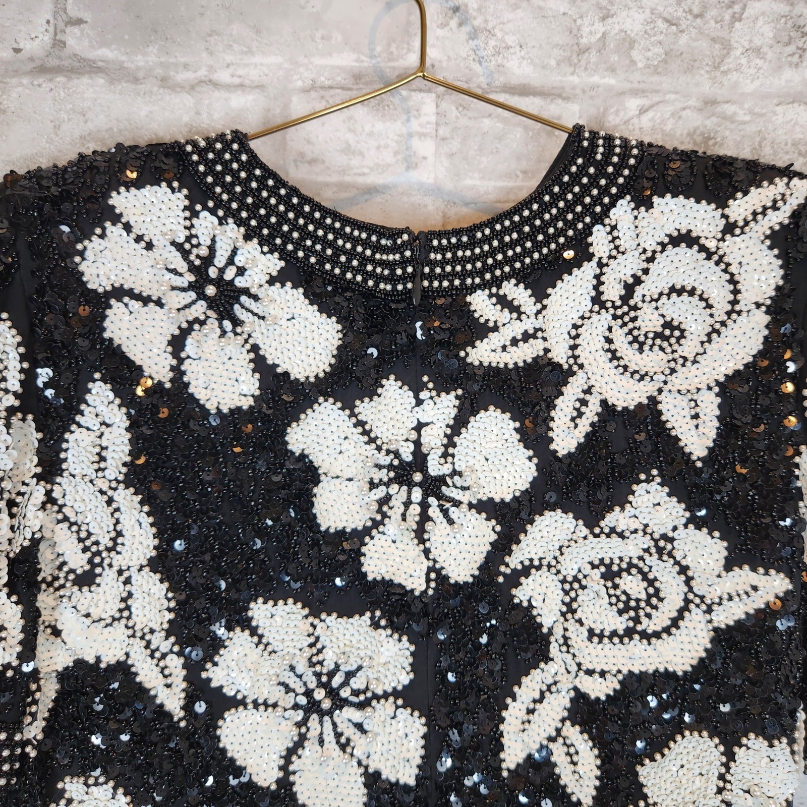 Joan Leslie Vintage 80s Dress Floral Beaded Sequin 100% Silk Cocktail 6