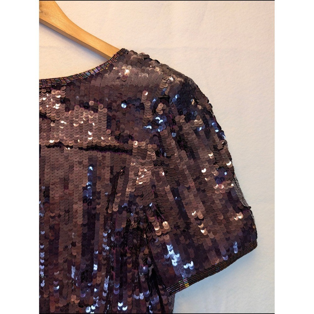 AJ Bari Vintage Silk Sequin Cocktail Dress Purple V-Back Mini Size 12 RN50438