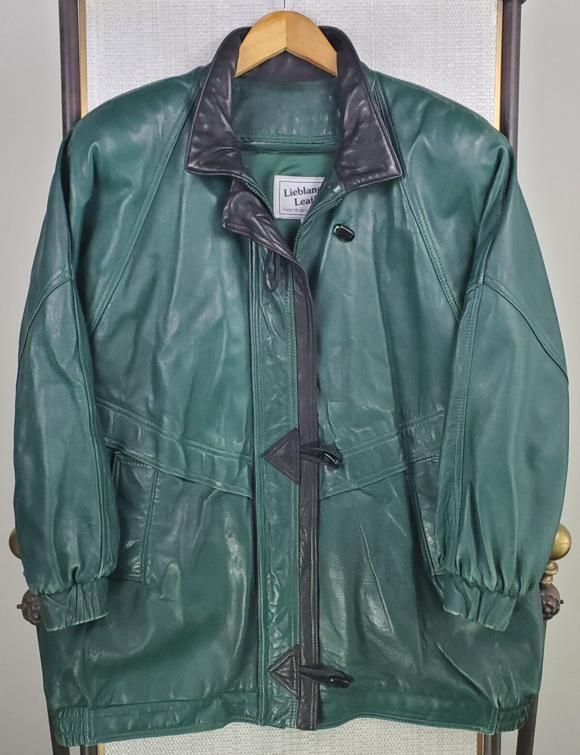 LIEBLANG WI Womens Size Large Lamb Leather Toggle Jacket Coat + Gloves + Liner