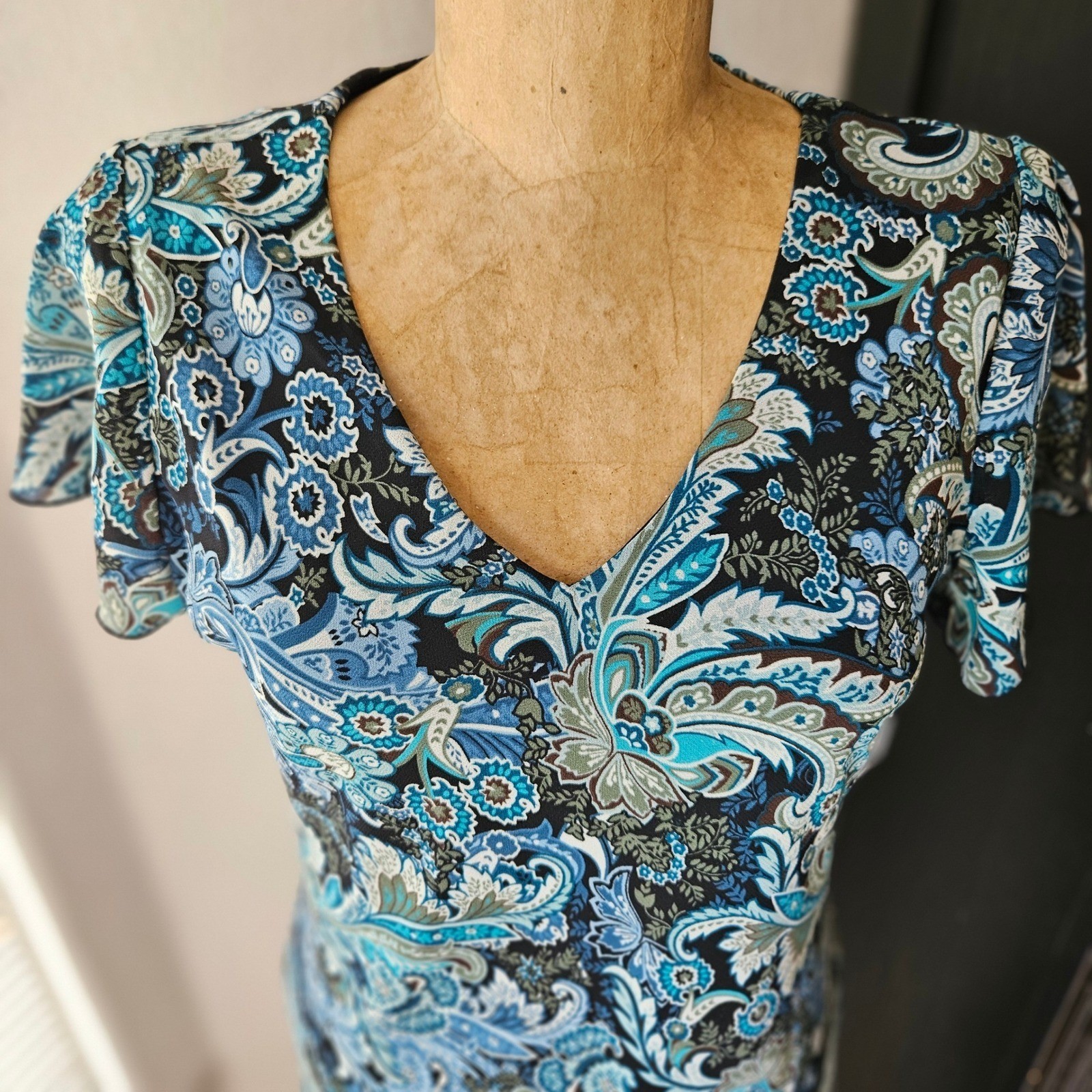 Vintage LA Los Angeles Gal Paisley Midi Dress Blue Boho Cottagecore Sz 8