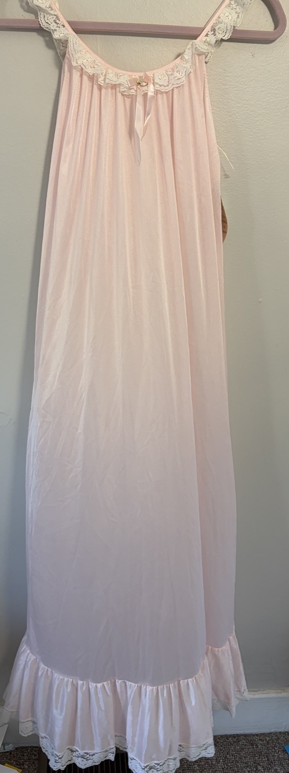 Vintage Sears Bazaar Pink Lace Maxi Nightgown NOS Deadstock Juniors Size 7