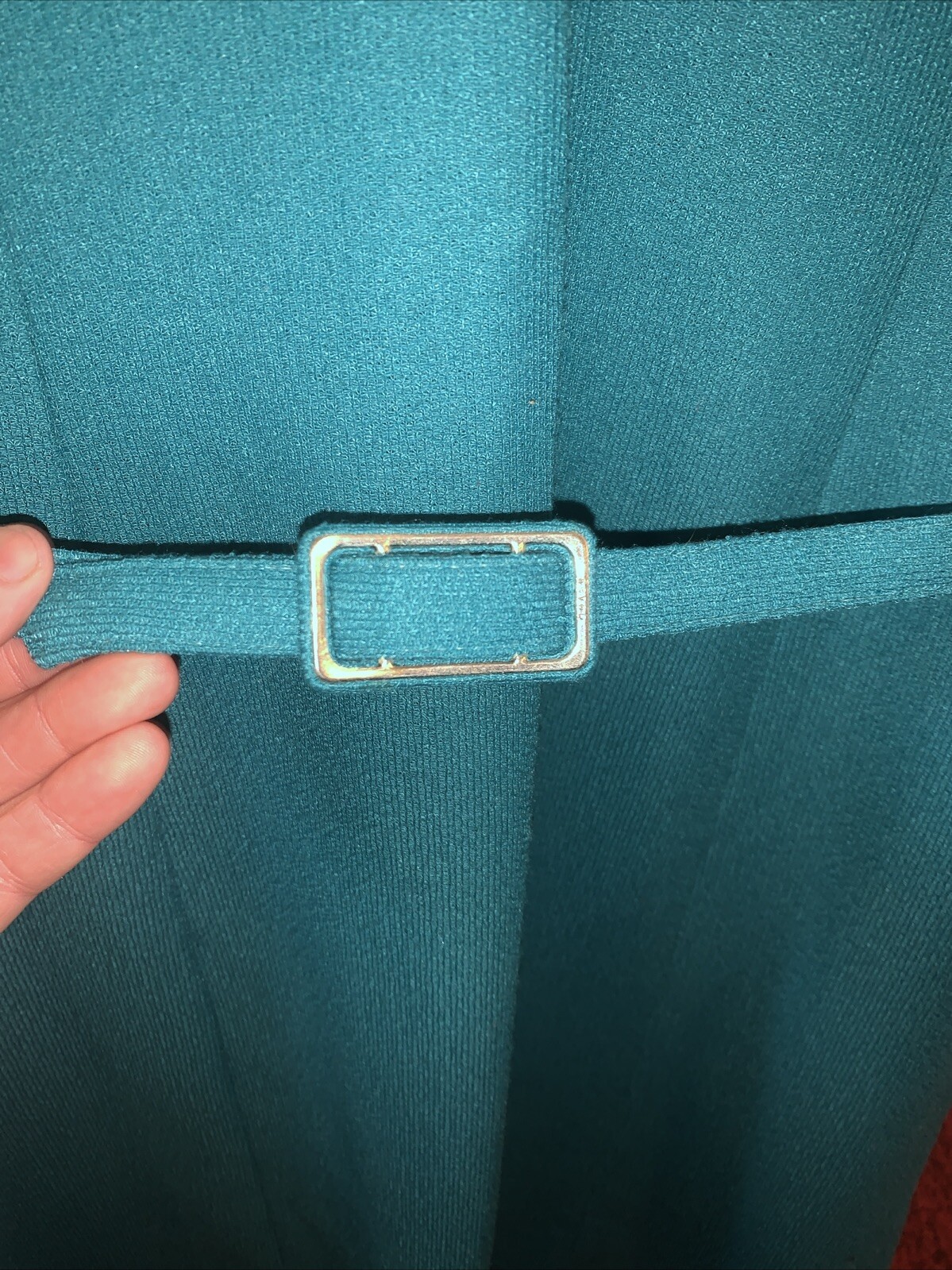 VTG 70s 80s Secretary Green Dress Suit Set W/ Jacket & Belt M/L Leslie Pomer