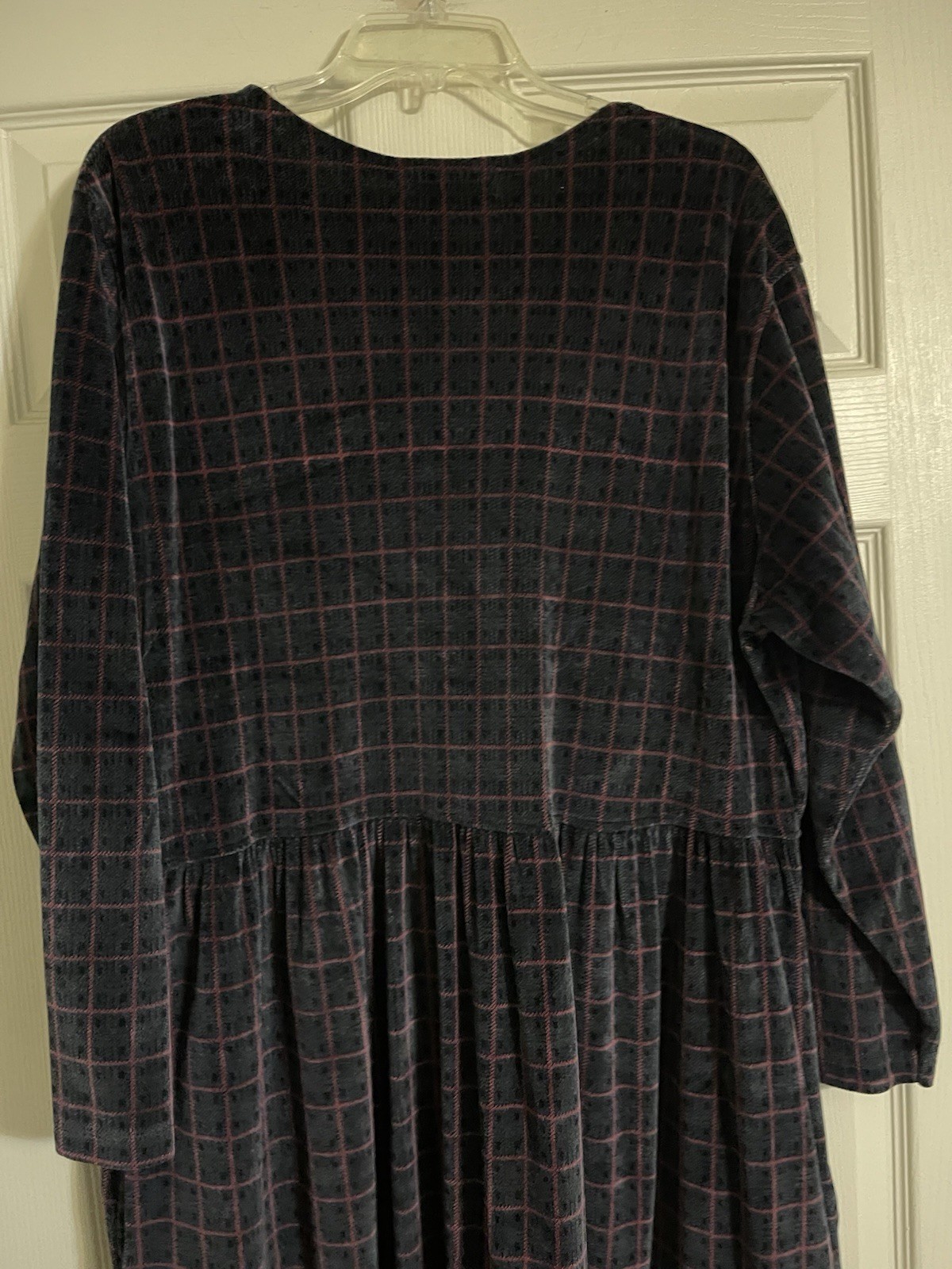 Vtg 1990s Jones New York Sport Maxi Dress Women’s 1X Black Velour Windowpane