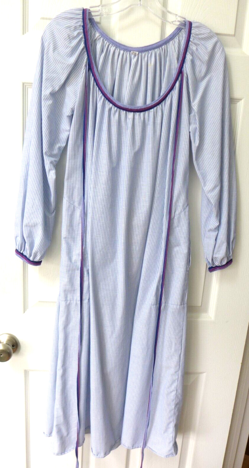 Vintage 1970’s Gil Aimbez Genre Blue White Striped Cotton Purple Braid Dress 6