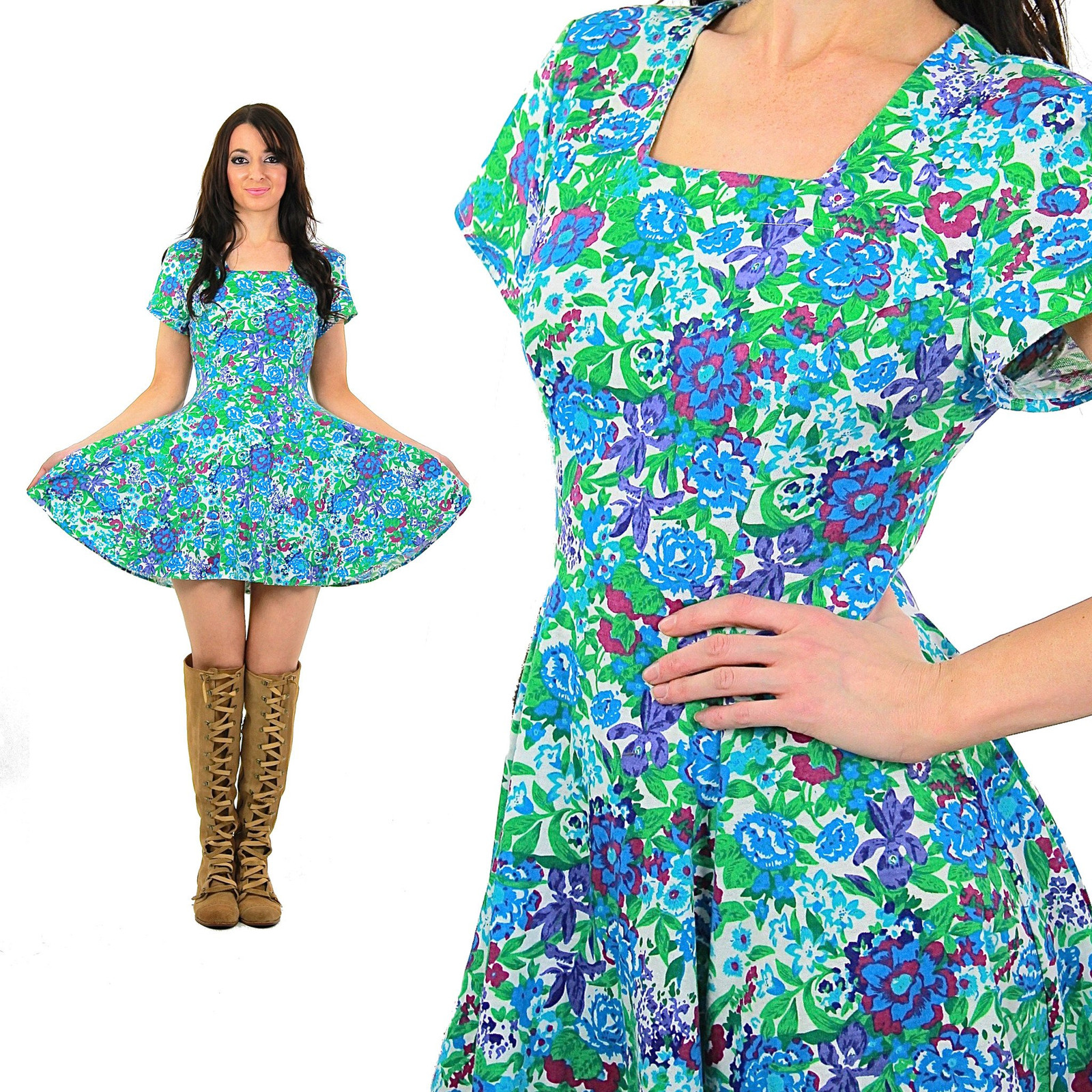 Vintage VTG 90s grunge dress cottagecore floral cotton mini dress Medium